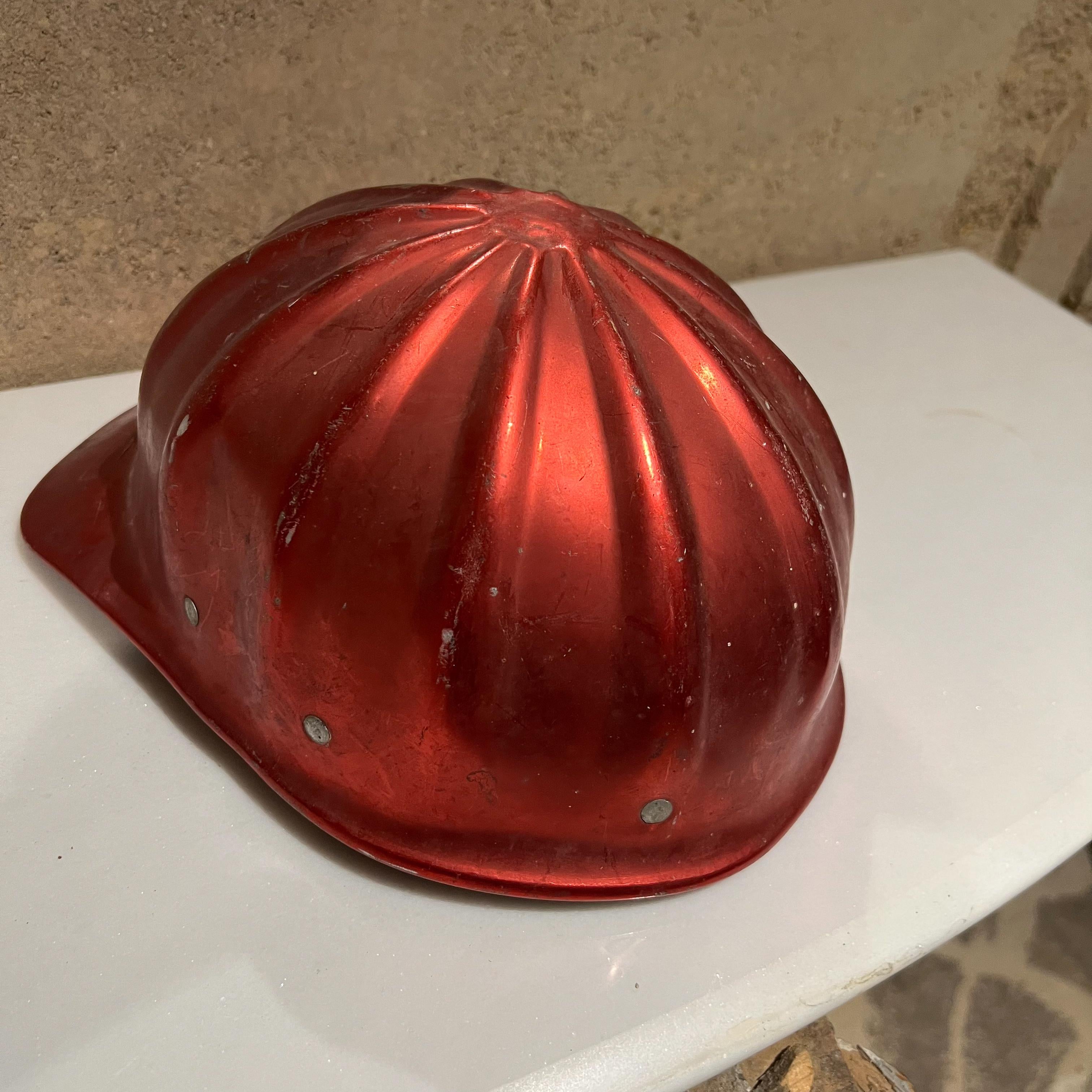 Mid-Century Modern 1950s Red Aluminum Hard Hat SuperLite Fibre Metal Cap Style Chester PA