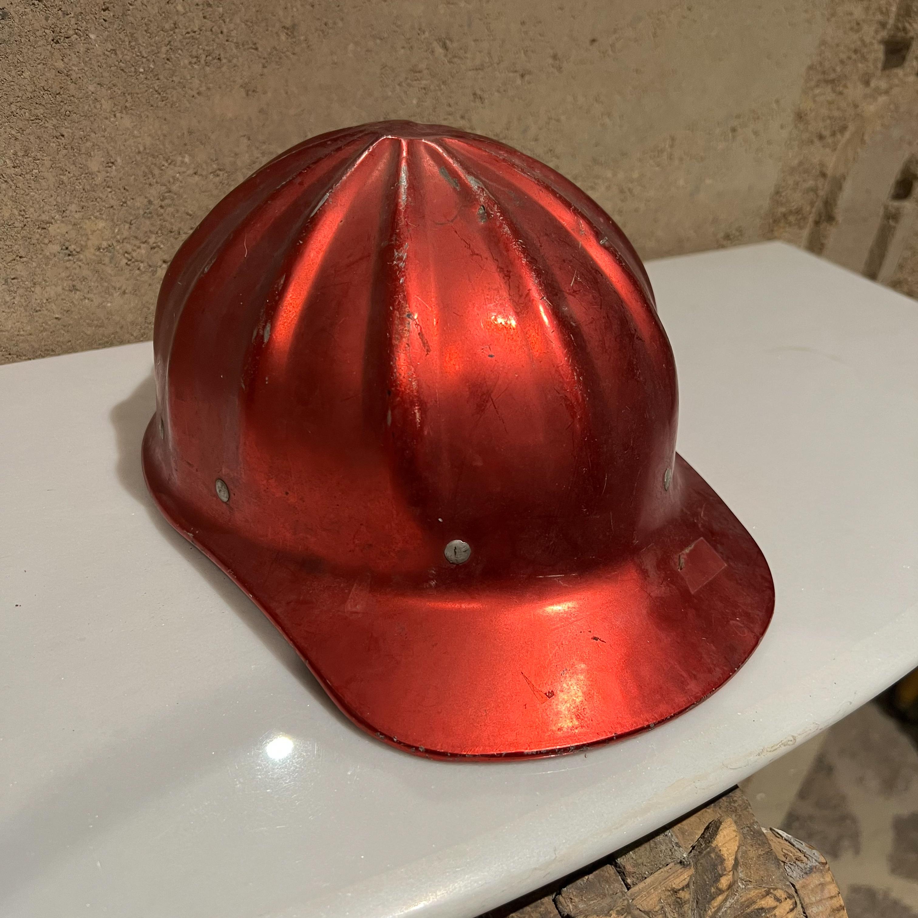 Mid-20th Century 1950s Red Aluminum Hard Hat SuperLite Fibre Metal Cap Style Chester PA