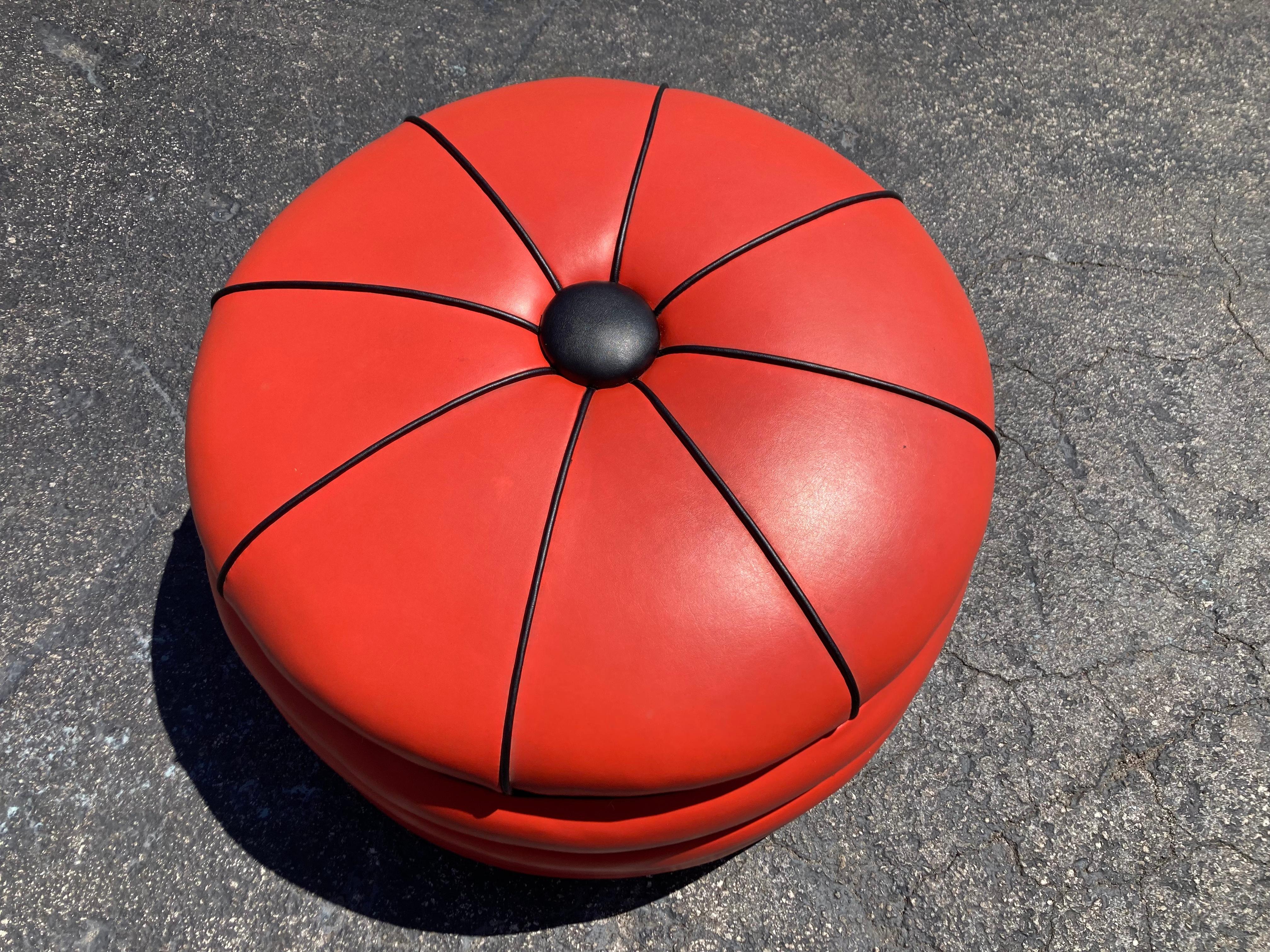 Faux Leather 1950s Red and Black Stacked Ottoman Pouf  For Sale