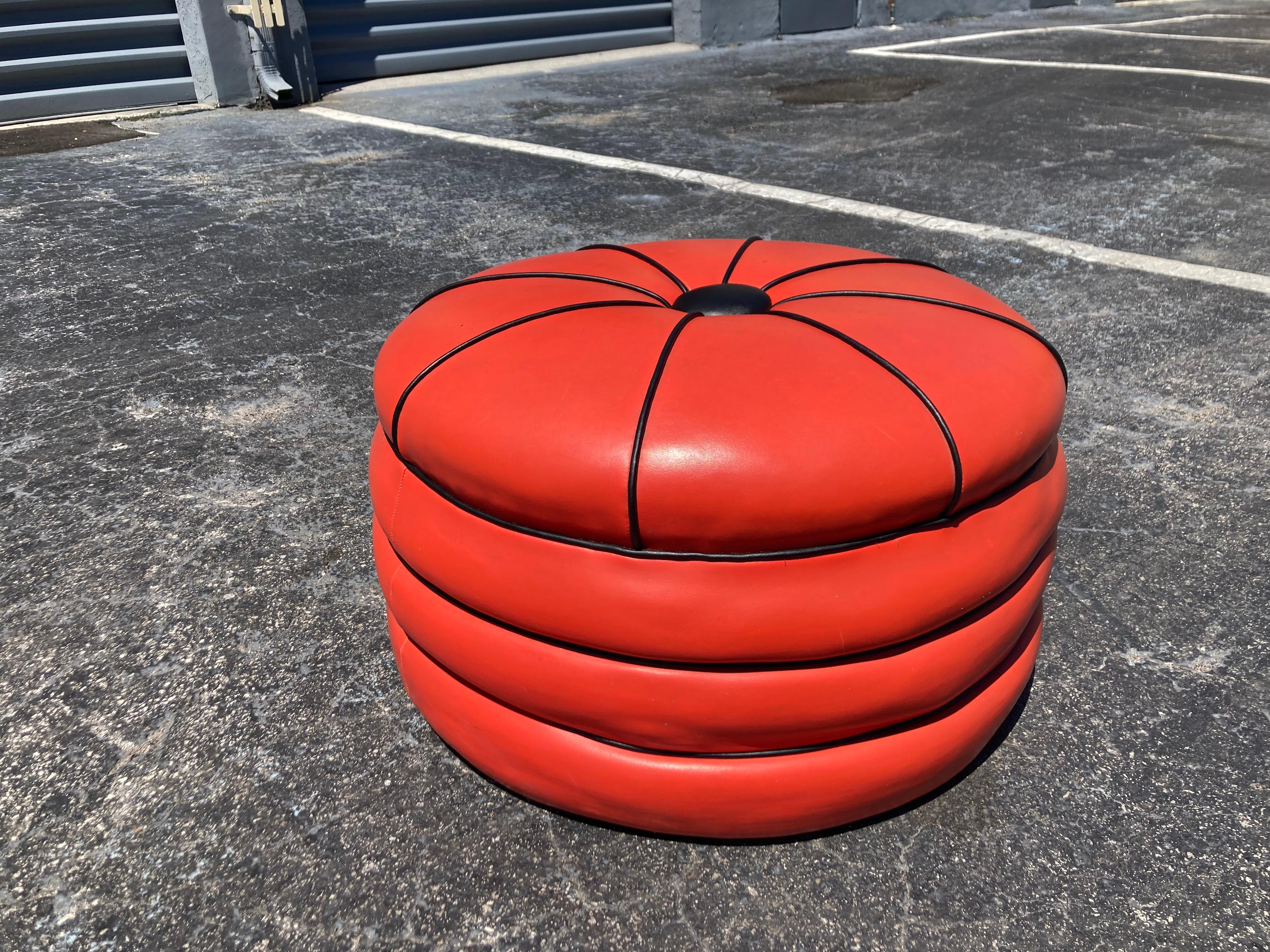 1950s Red and Black Stacked Ottoman Pouf  For Sale 1