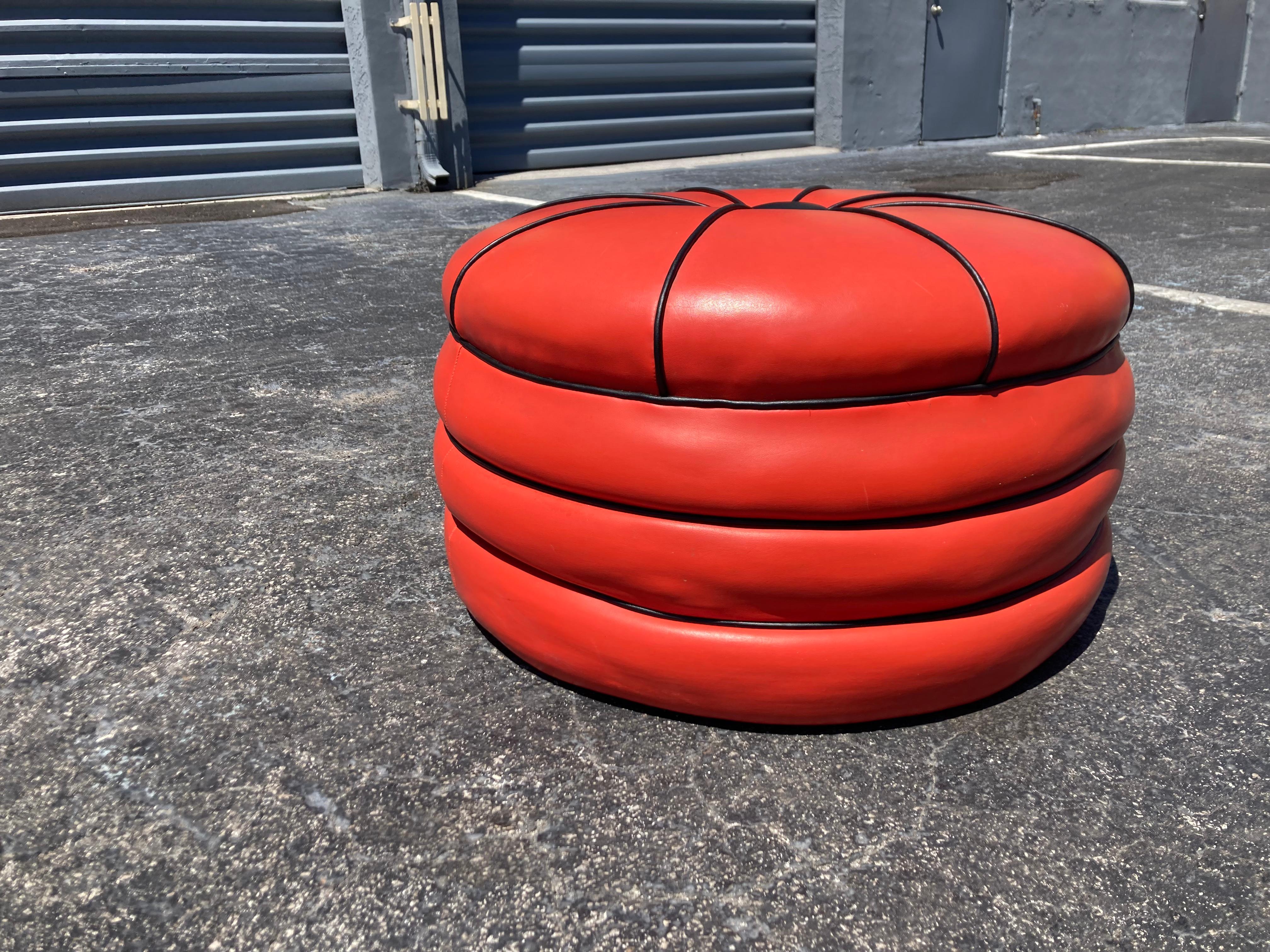 1950s Red and Black Stacked Ottoman Pouf  For Sale 3