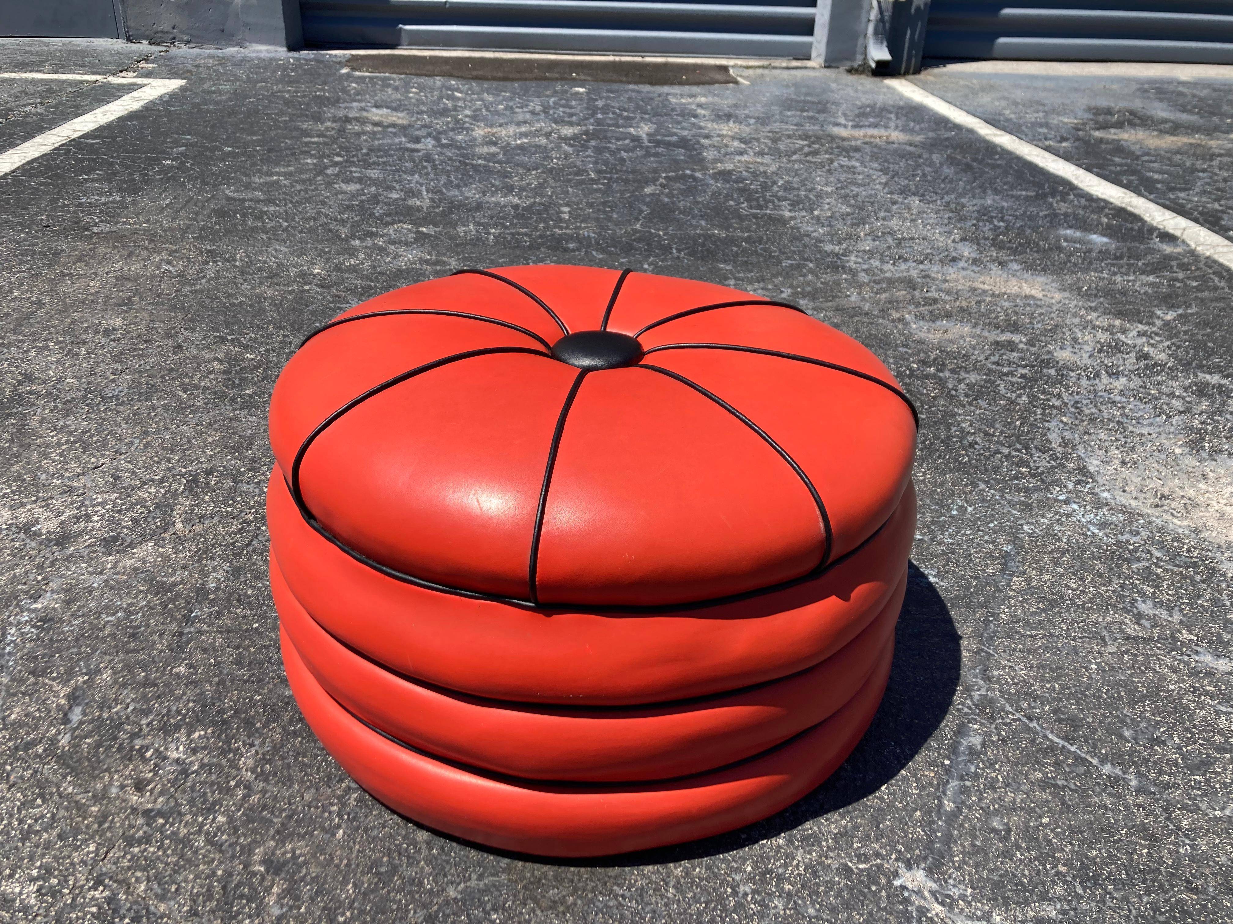 1950s Red and Black Stacked Ottoman Pouf  For Sale 4