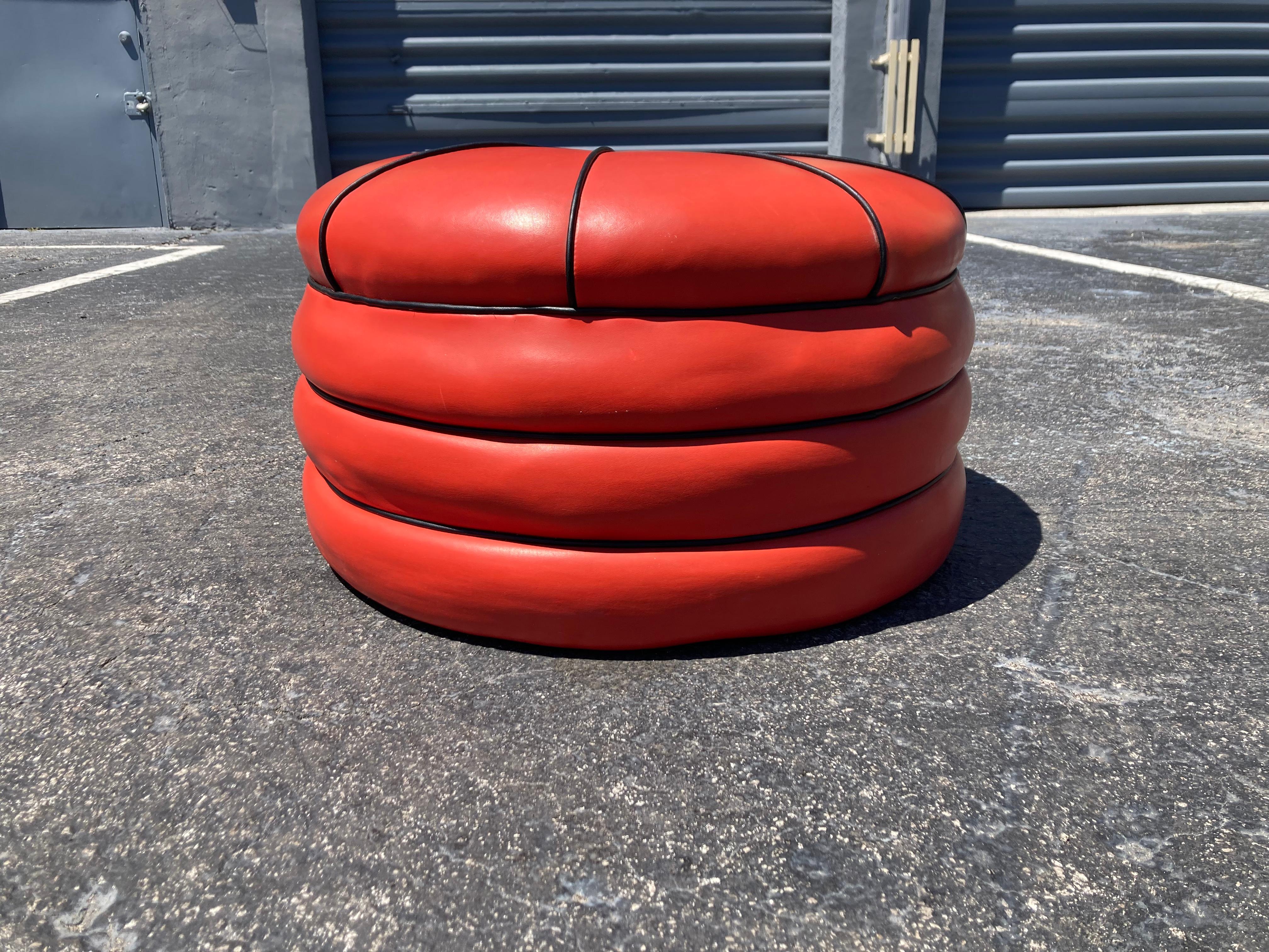 1950s Red and Black Stacked Ottoman Pouf  For Sale 6