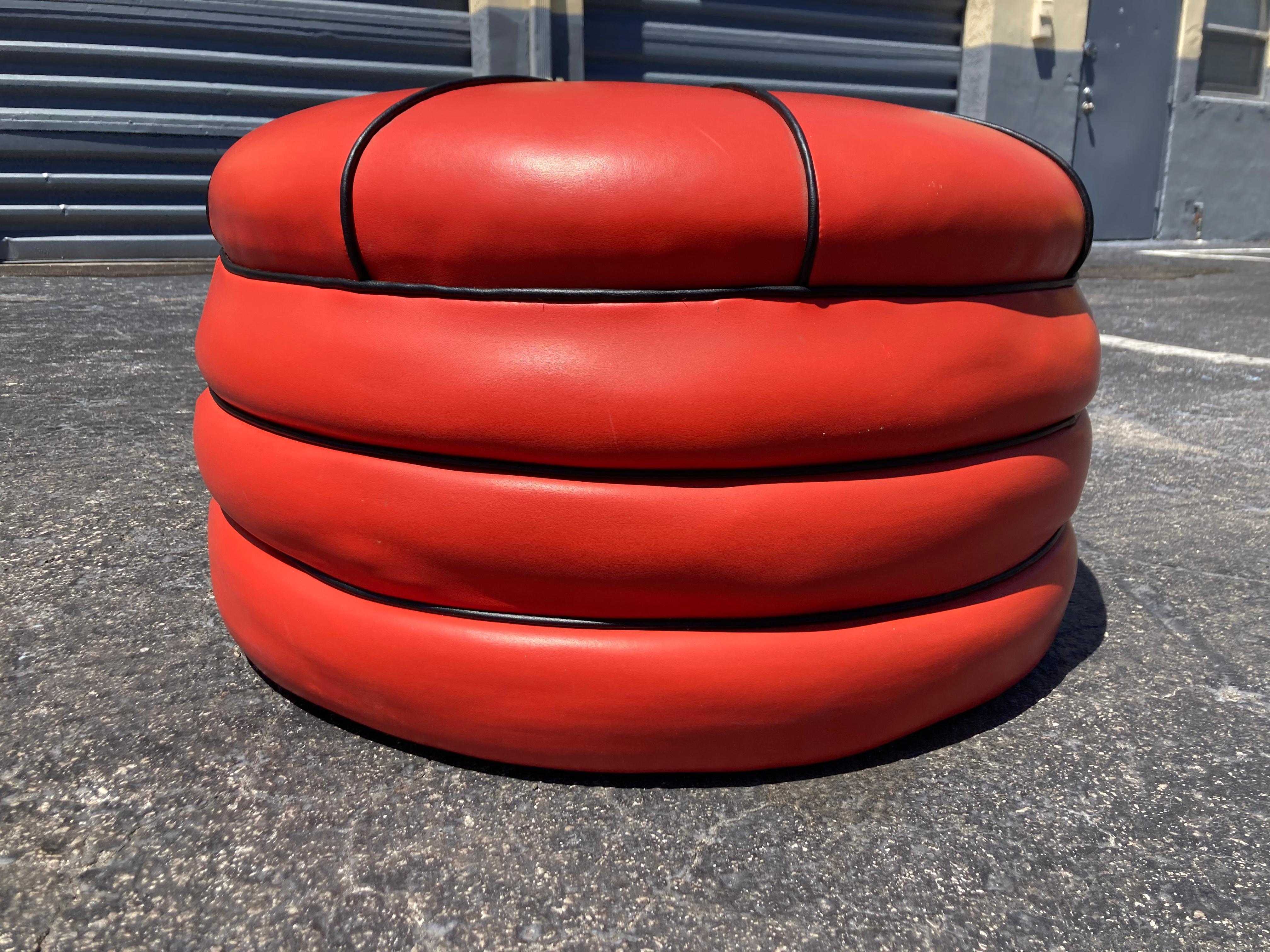 red pouffe