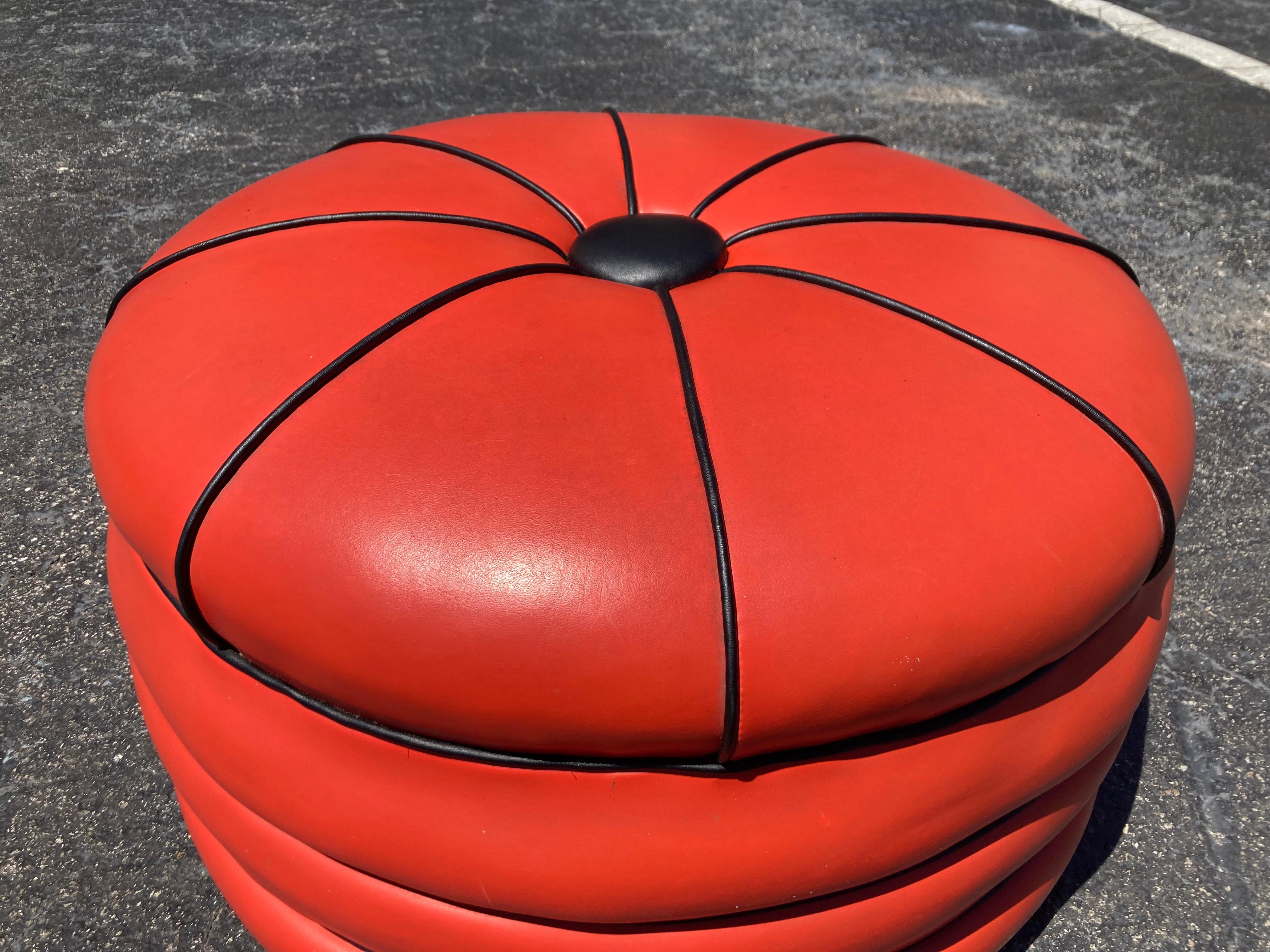 Mid-Century Modern 1950s Red and Black Stacked Ottoman Pouf  For Sale