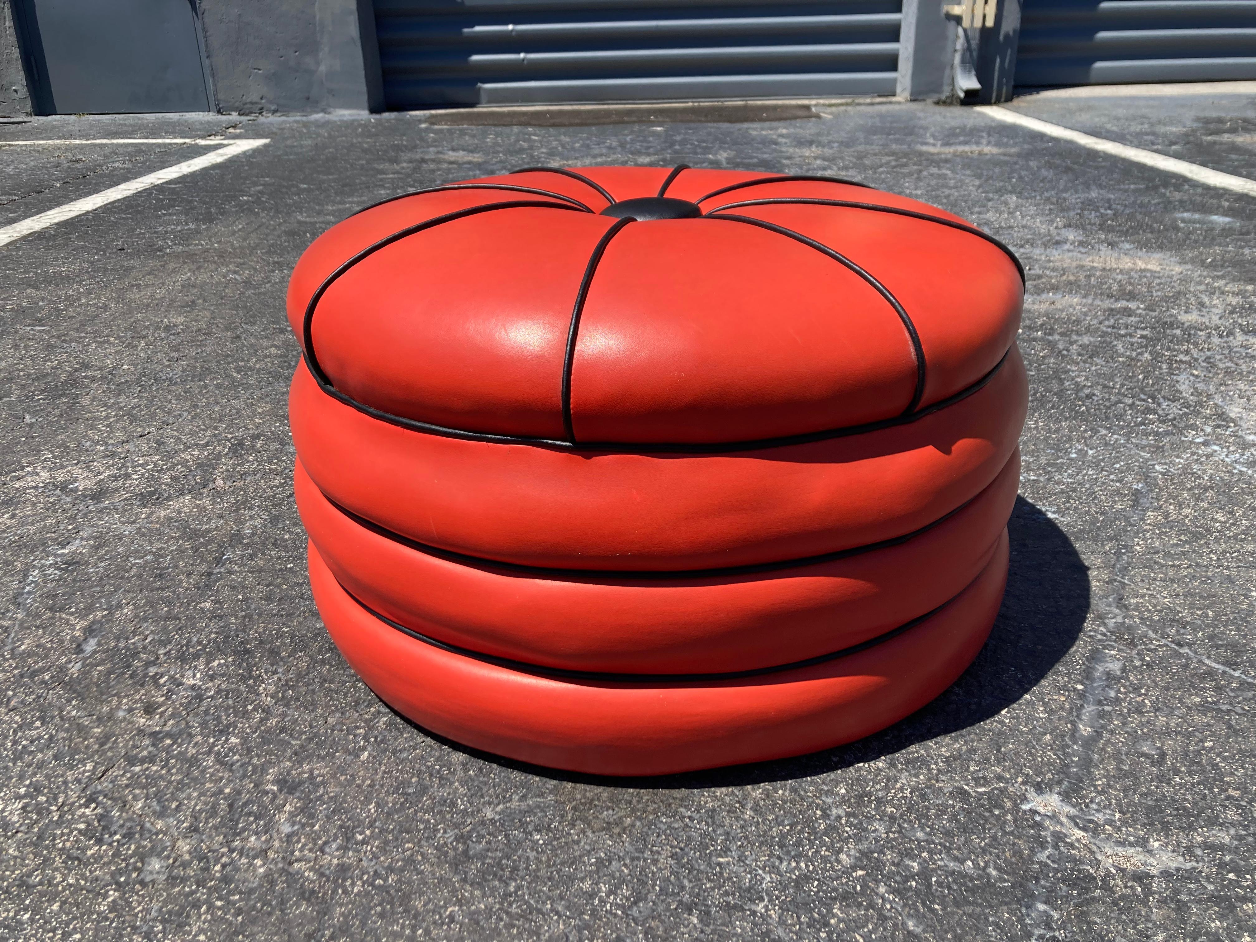 American 1950s Red and Black Stacked Ottoman Pouf  For Sale