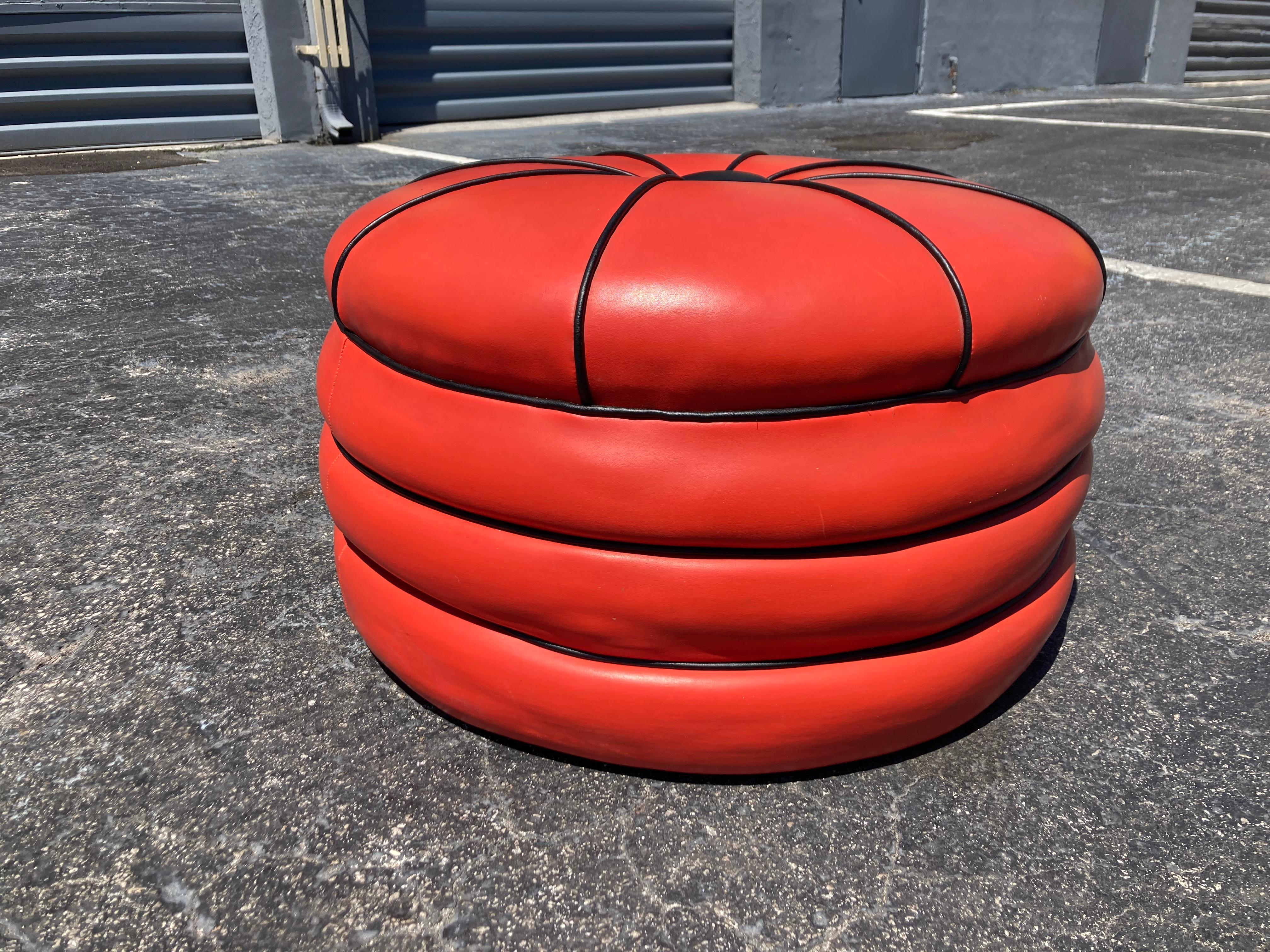 1950s Red and Black Stacked Ottoman Pouf  In Good Condition For Sale In Miami, FL