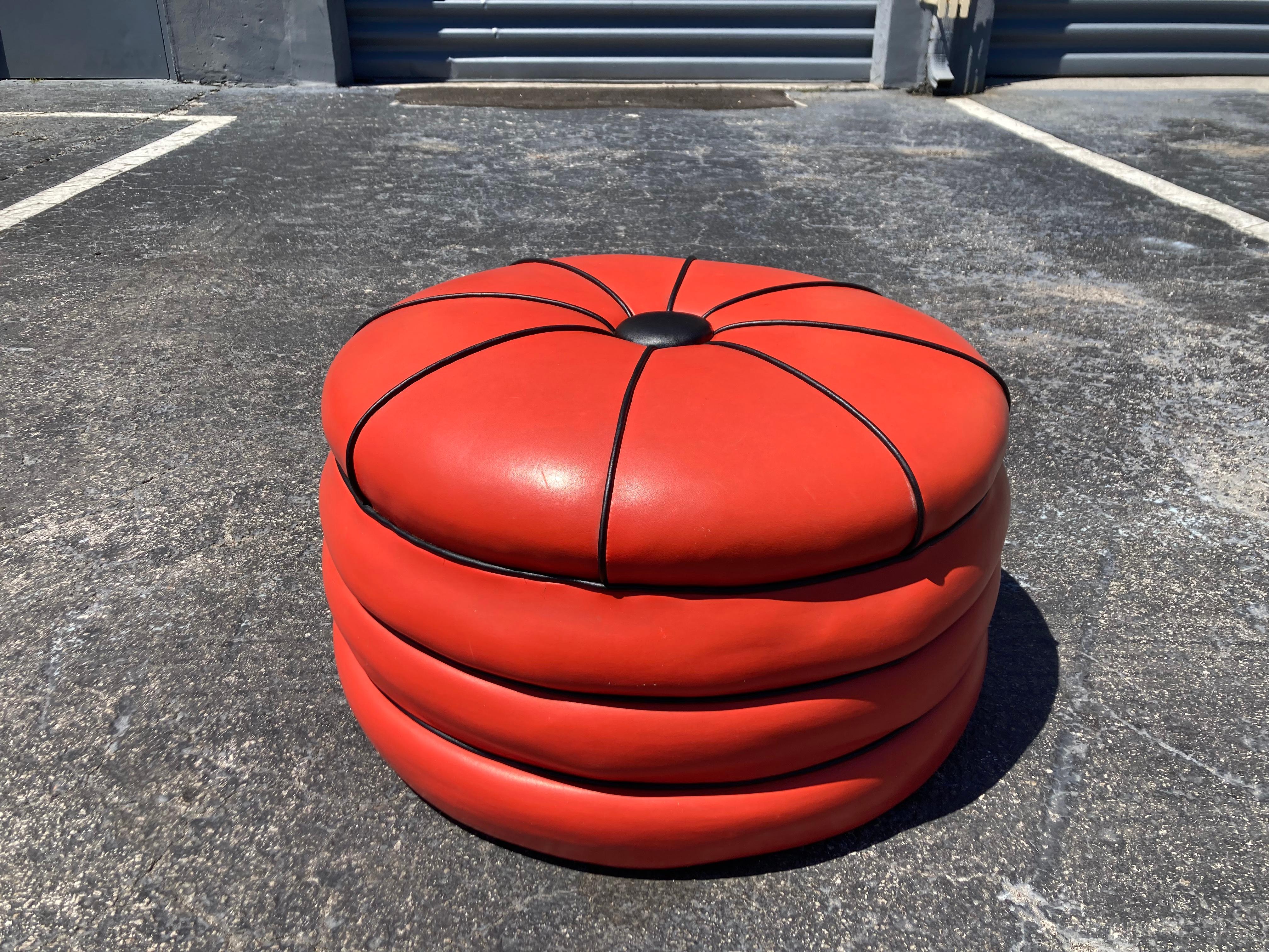Mid-20th Century 1950s Red and Black Stacked Ottoman Pouf  For Sale