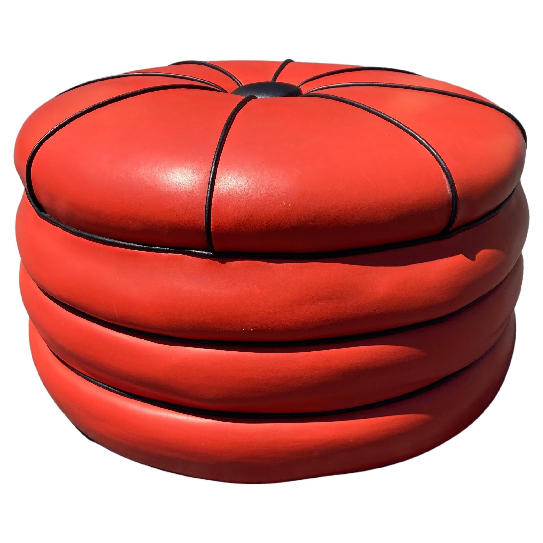 1950s Red and Black Stacked Ottoman Pouf 