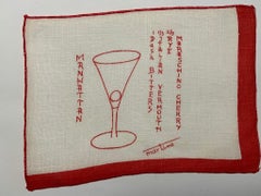 1950's Red and White Linen Cocktail Napkins with Drinks Recipes Set of Eight