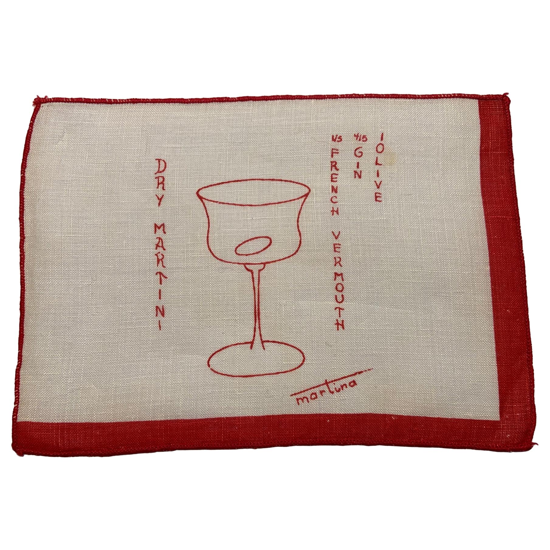 1950's Red and White Linen Cocktail Napkins with Drinks Recipes Set of Eight
