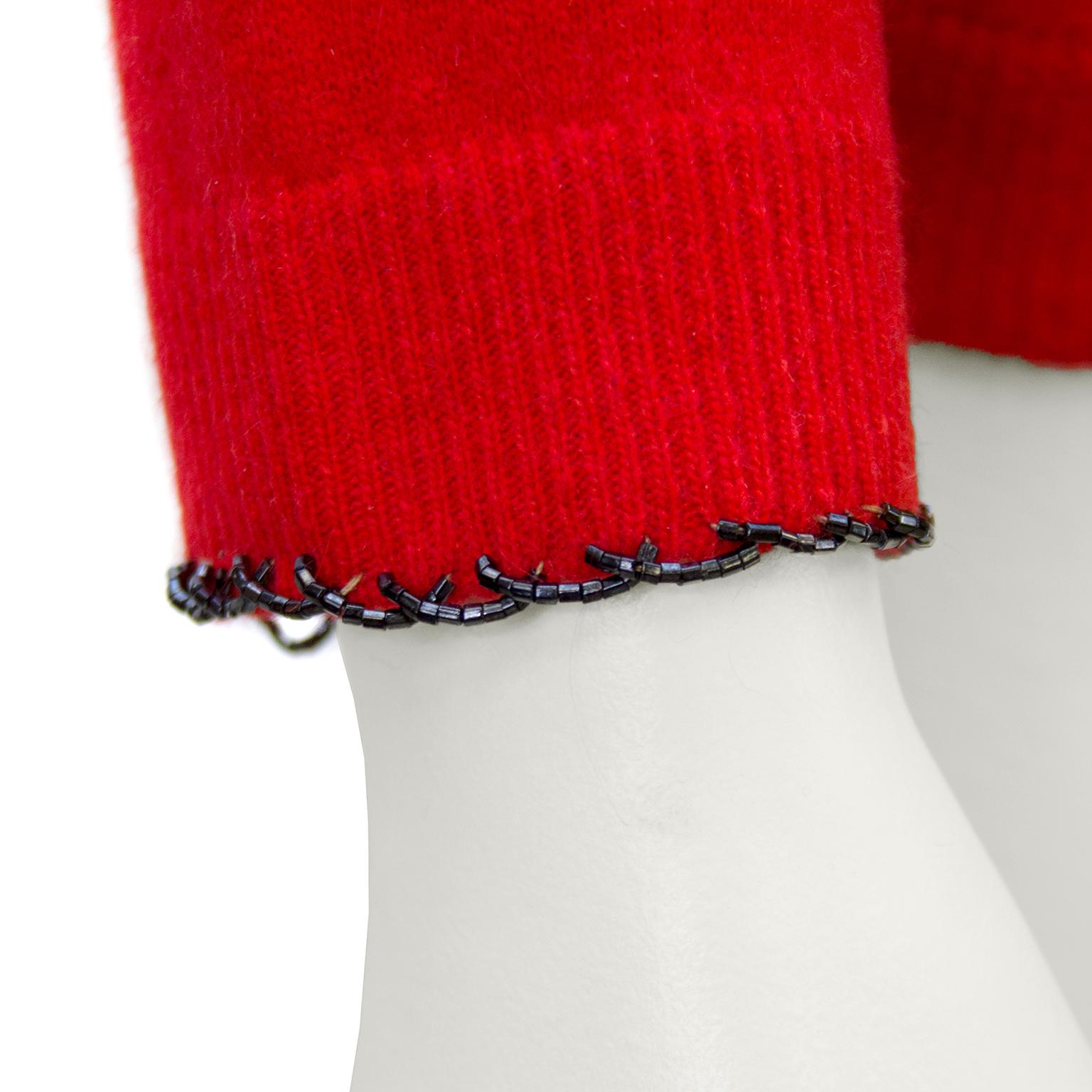 Women's 1950s Red Beaded Cashmere Sweater