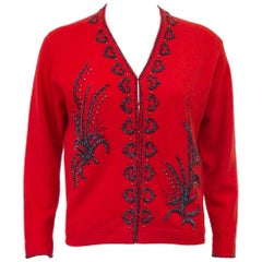 1950s Red Beaded Cashmere Sweater