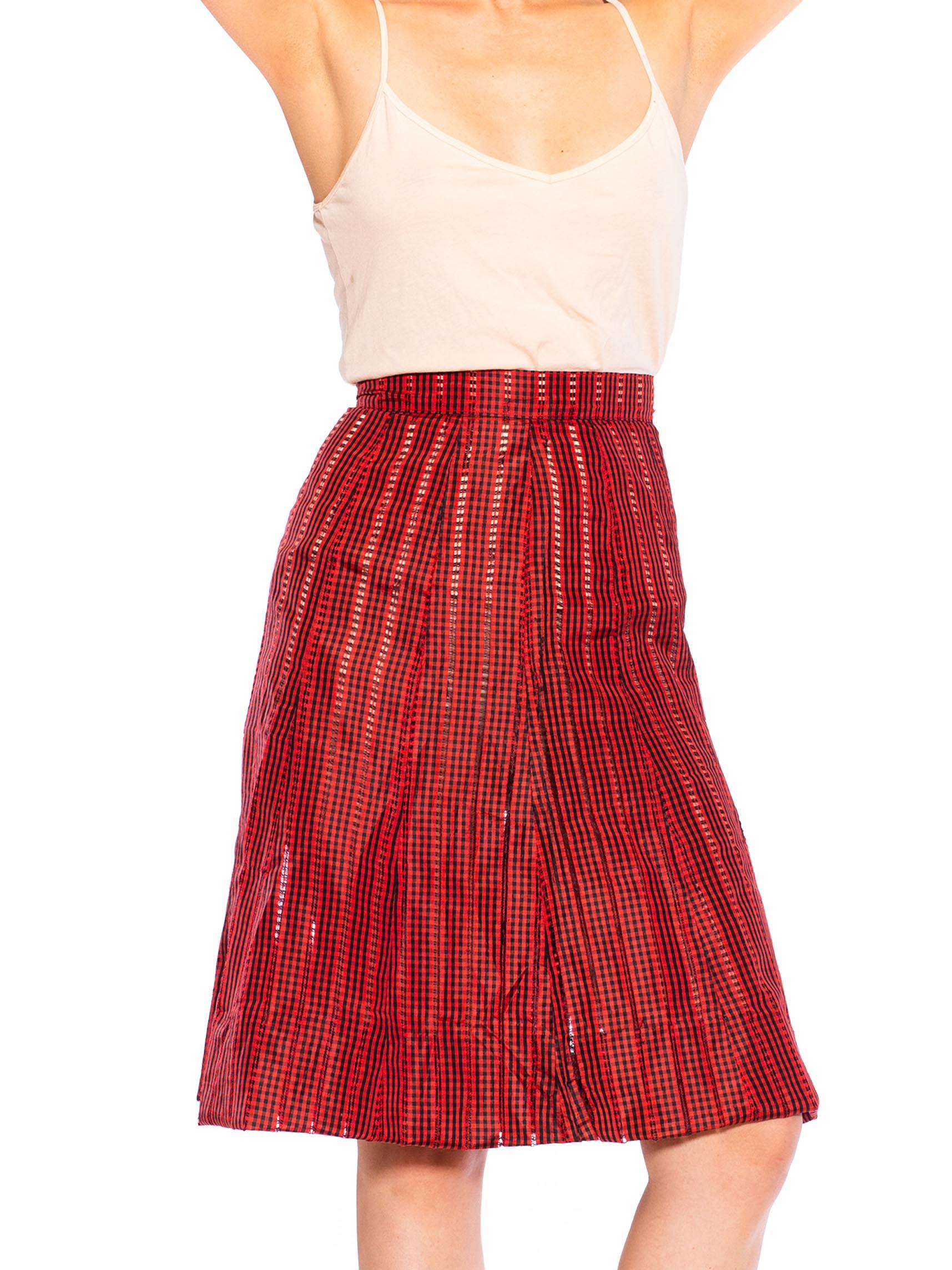 1950S Red & Black Silk Taffeta Checkered Skirt 7
