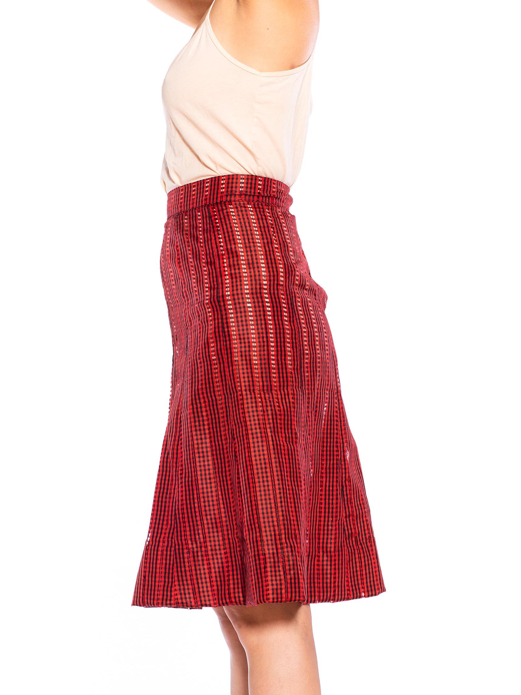 Women's 1950S Red & Black Silk Taffeta Checkered Skirt