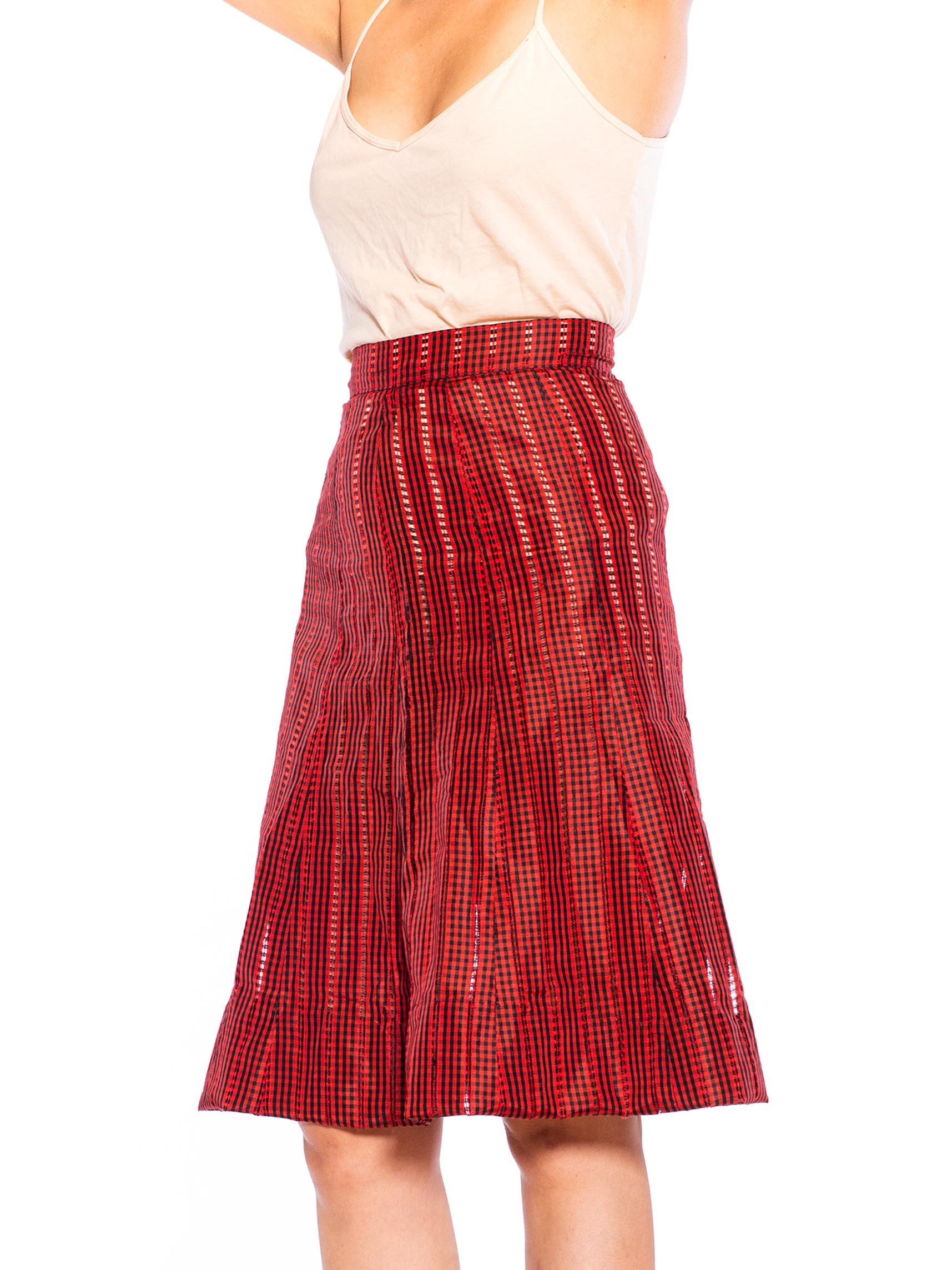 1950S Red & Black Silk Taffeta Checkered Skirt 2