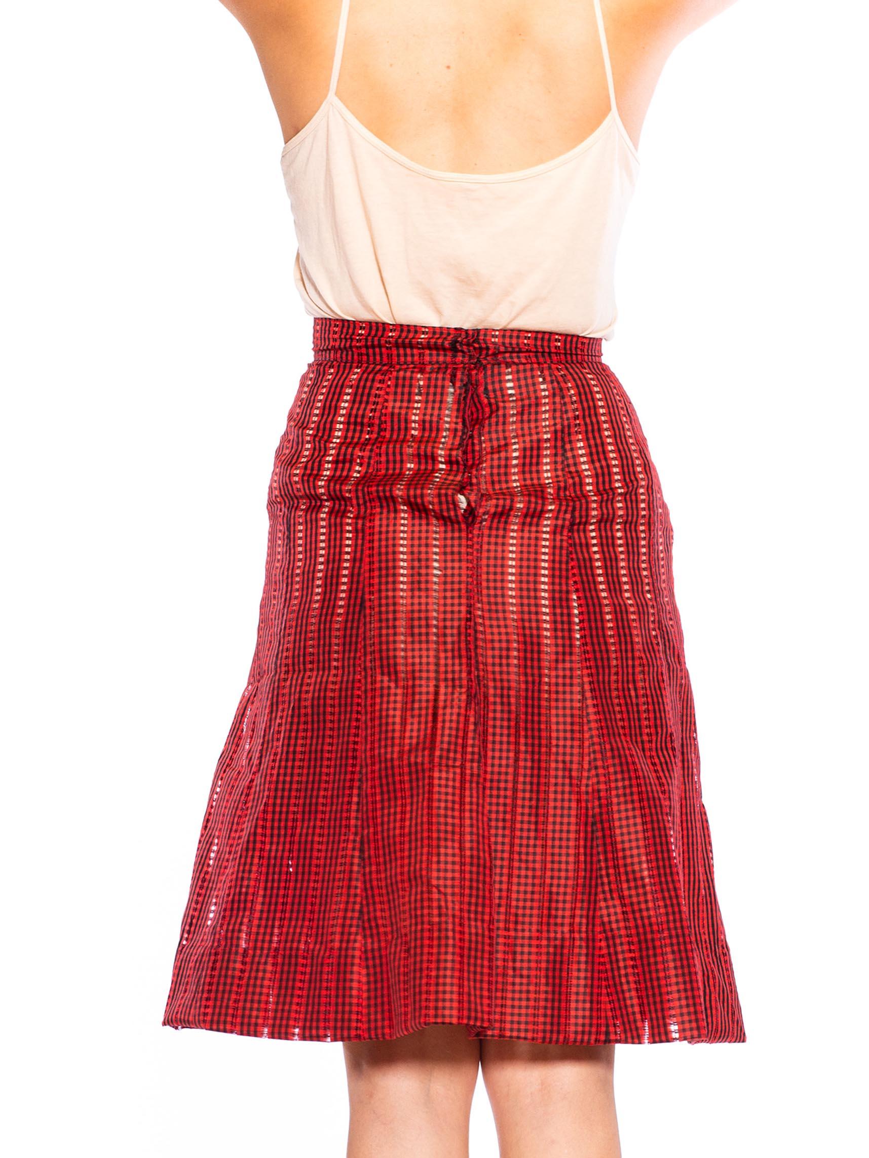 1950S Red & Black Silk Taffeta Checkered Skirt 4