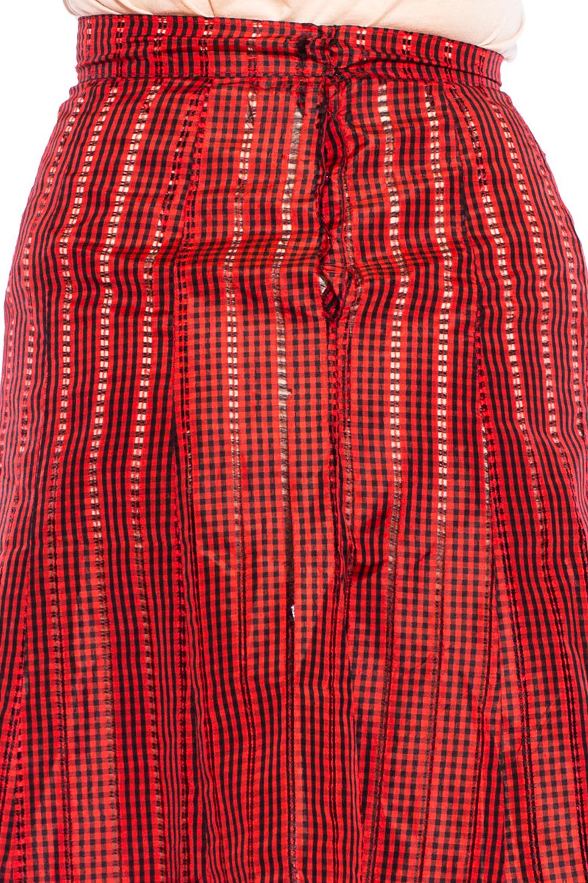 1950S Red & Black Silk Taffeta Checkered Skirt 5
