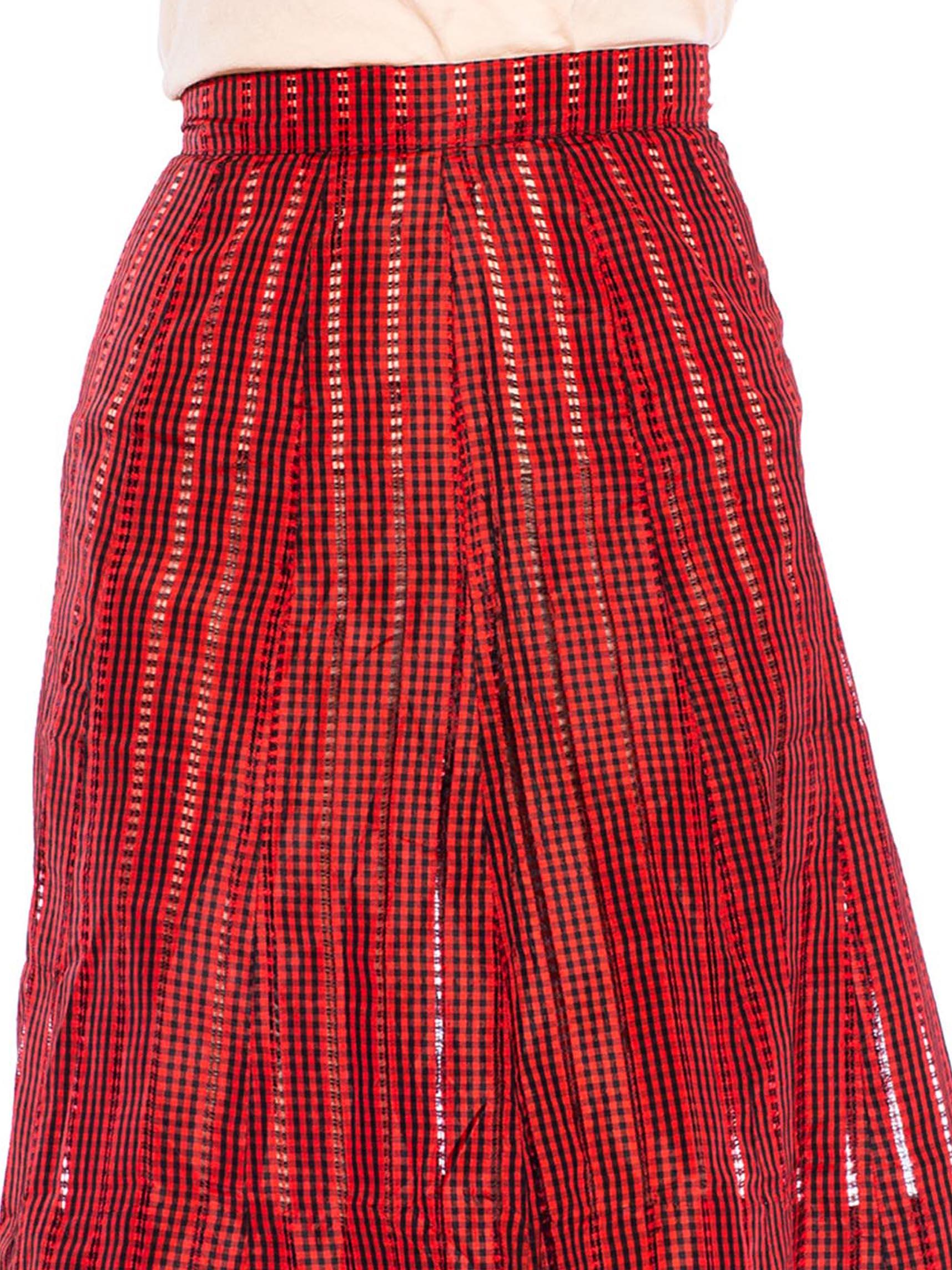 1950S Red & Black Silk Taffeta Checkered Skirt 6