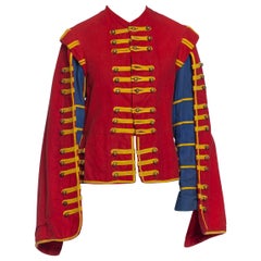 Retro 1950S Red & Blue Cotton Men's 16Th Century Style Jacket With Cape Sleeves Gold 