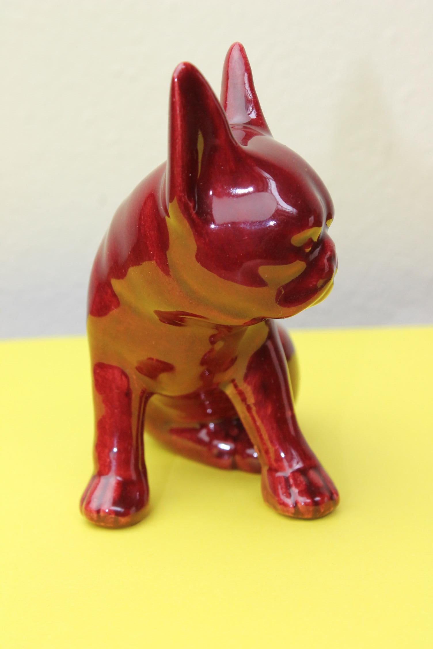 European 1950s Red-Bordeaux French Bulldog Figurine