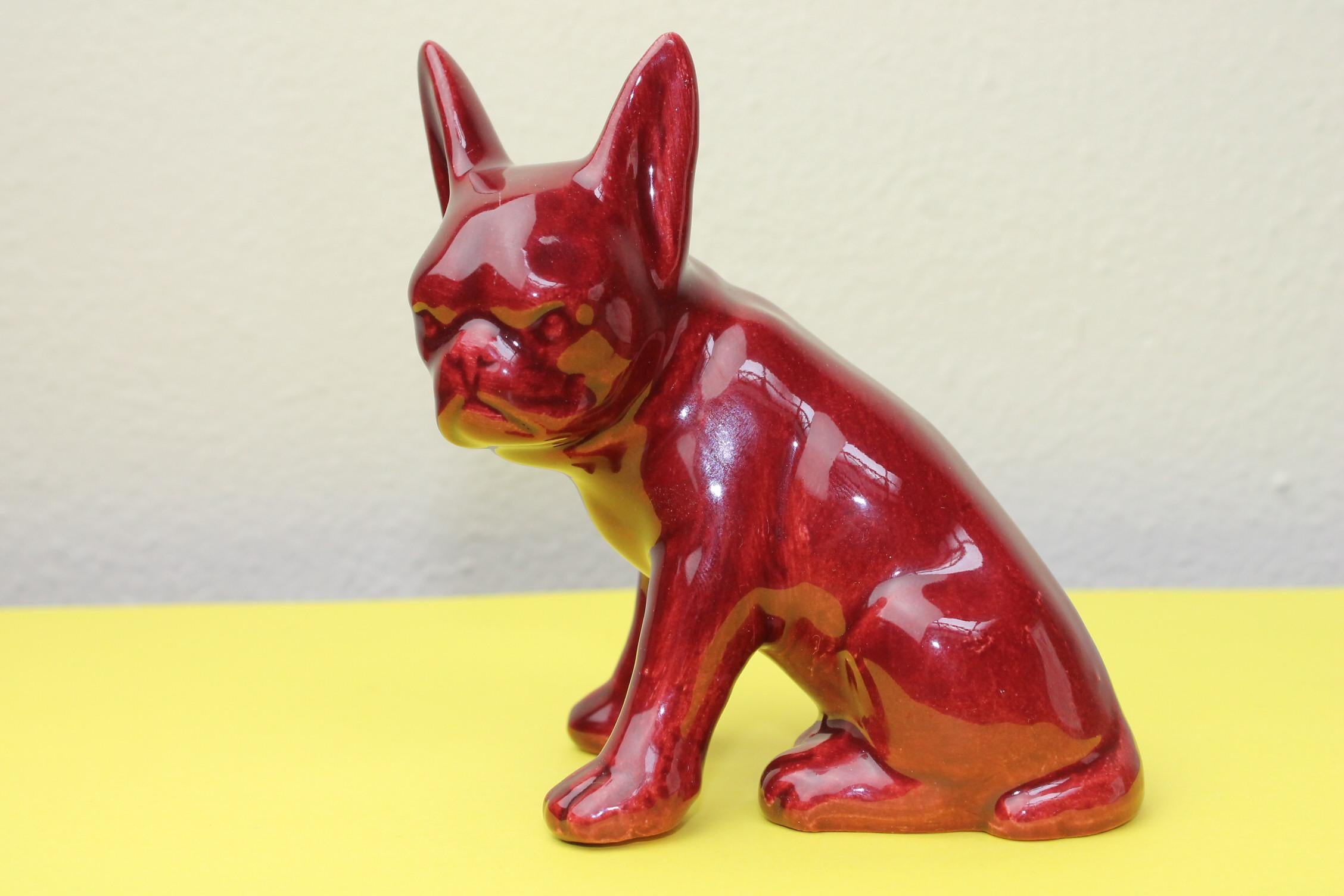Porcelain 1950s Red-Bordeaux French Bulldog Figurine