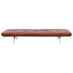 1950s Red Brown Leather and Steel Base Daybed by Poul Kjaerholm 'b'