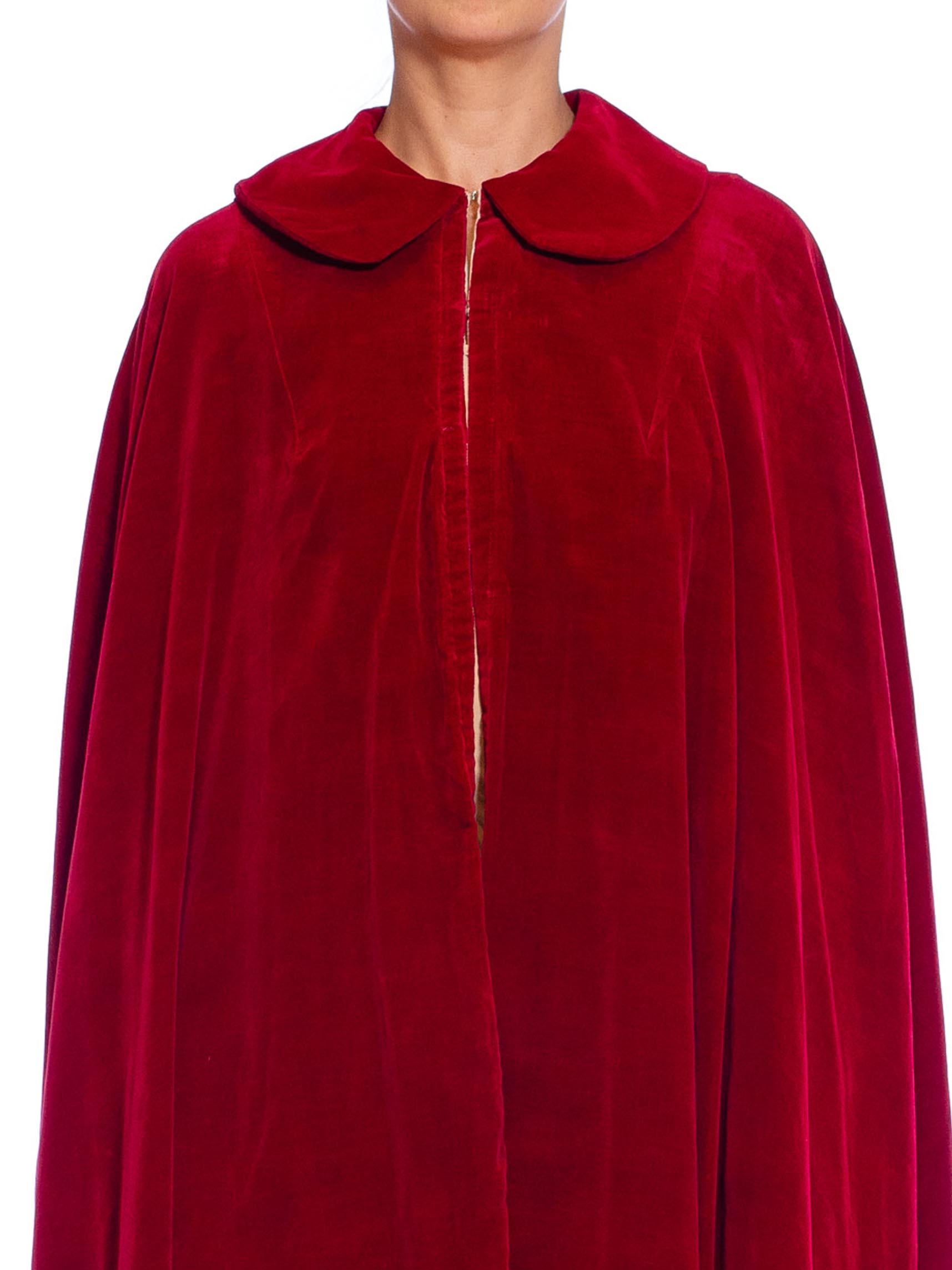 Beautiful lush velvet, a few small areas of repairs. 1950S Red Cotton Velvet Mid Length Cape 