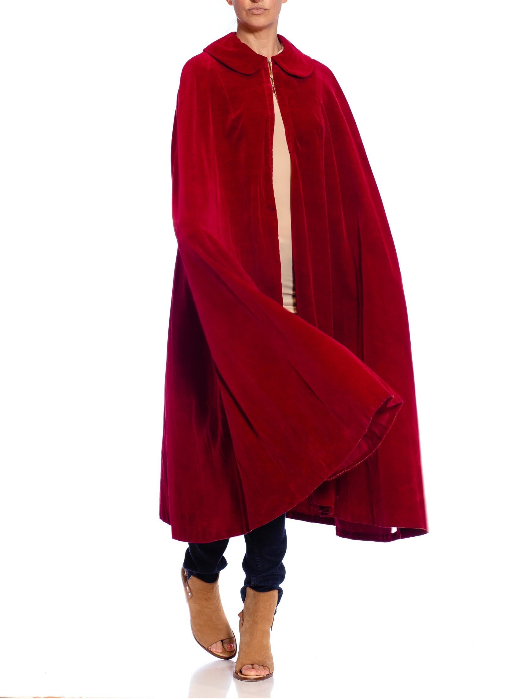 Women's or Men's 1950S Red Cotton Velvet Mid Length Cape For Sale