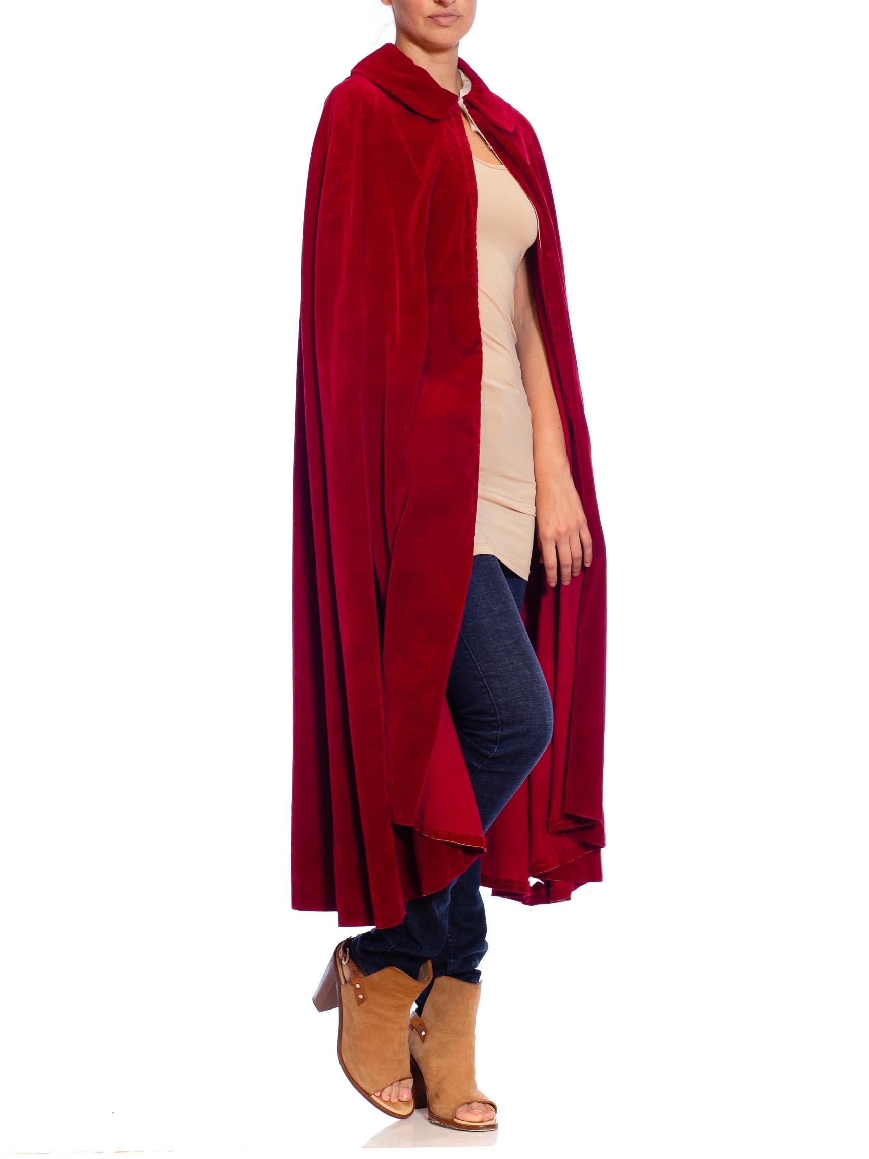 1950S Red Cotton Velvet Mid Length Cape For Sale 3