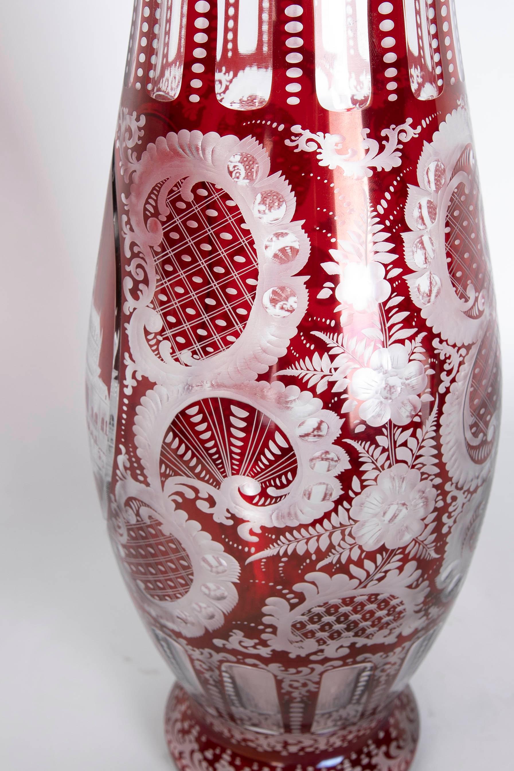 1950s Red Cut Crystal Vase  For Sale 4