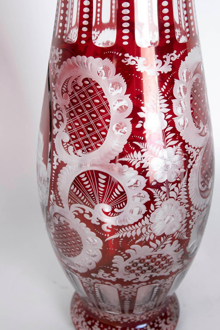 1950s Red Cut Crystal Vase For Sale at 1stDibs