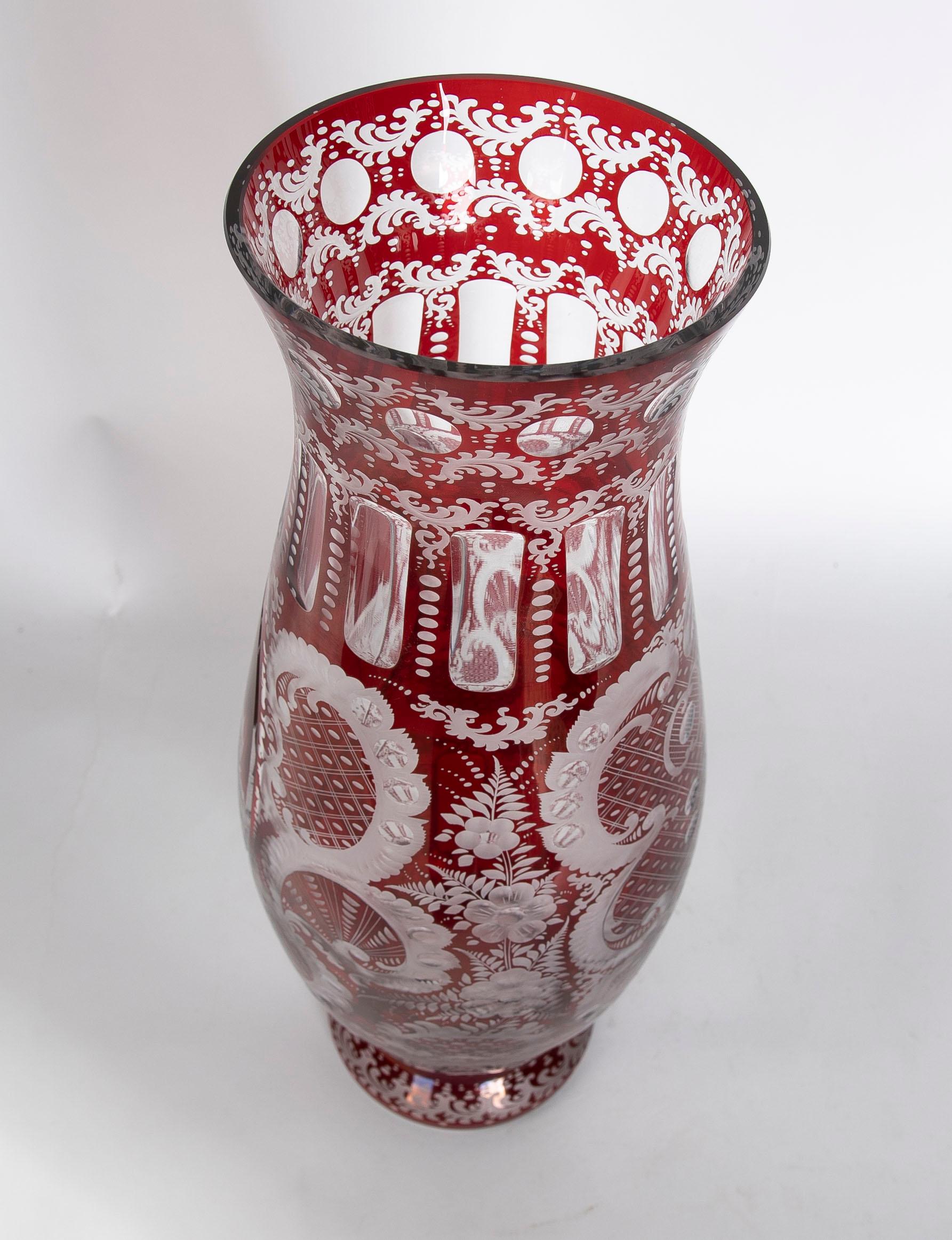 1950s Red Cut Crystal Vase  For Sale 8