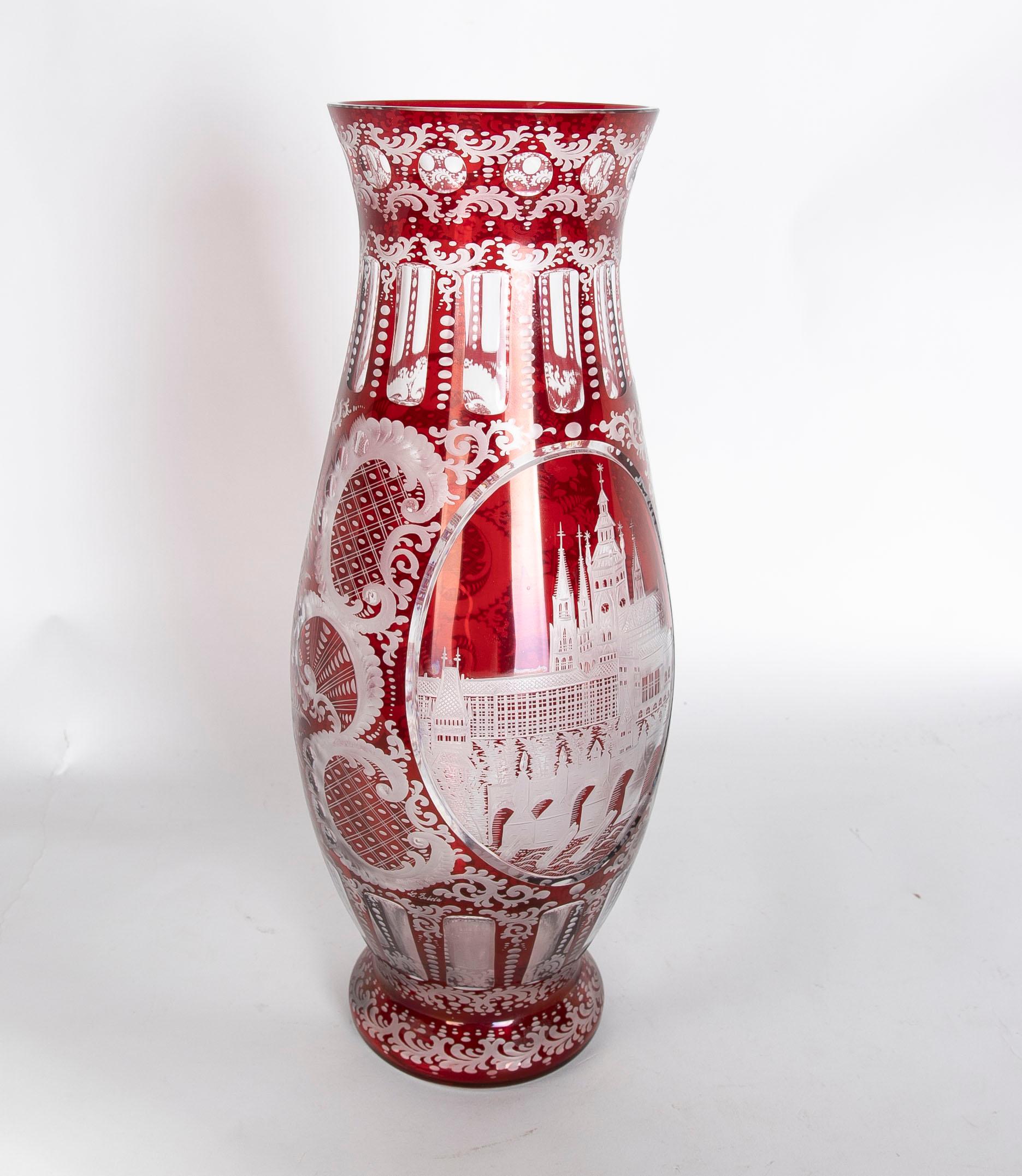 1950s Red Cut Crystal Vase.