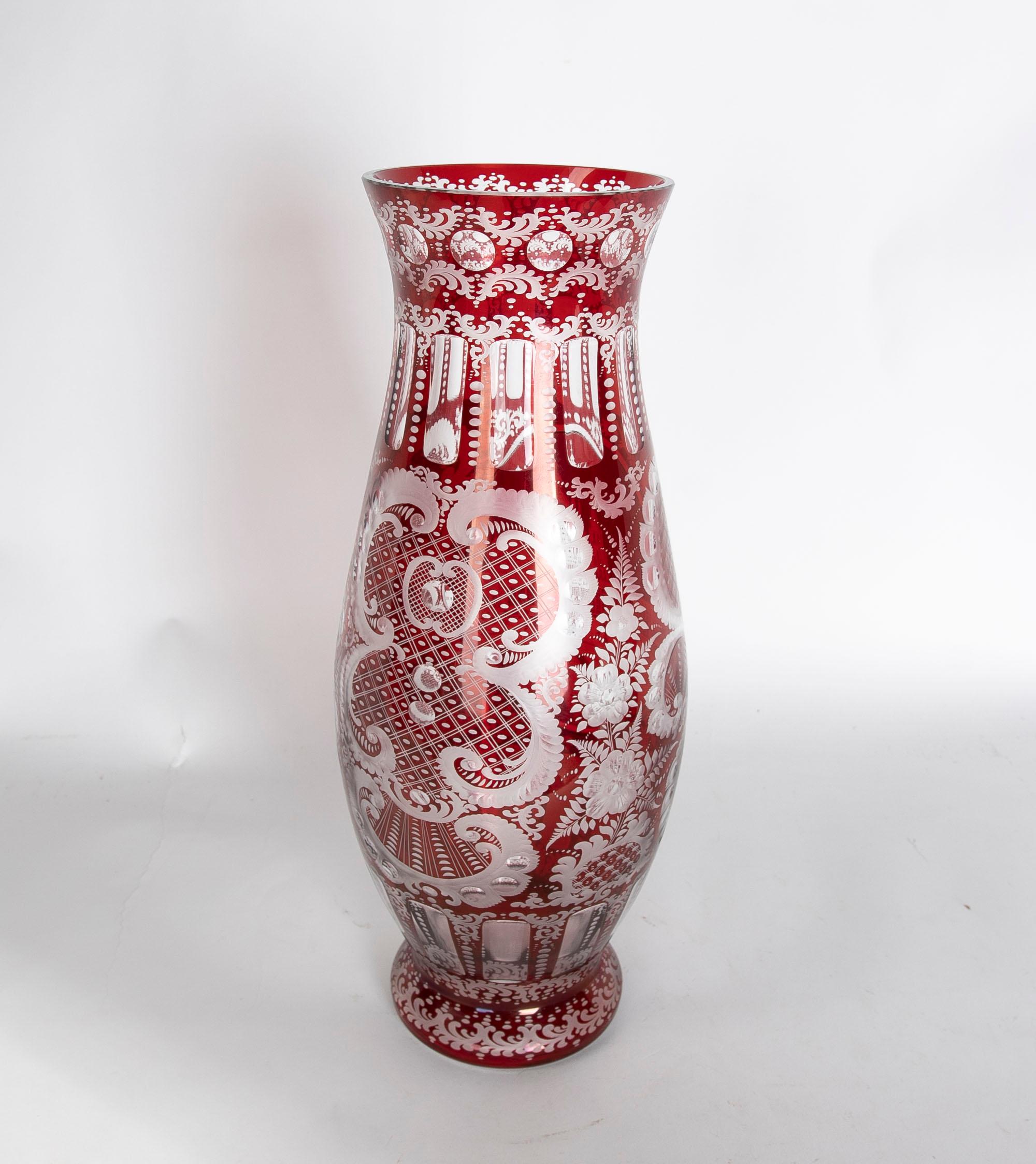 20th Century 1950s Red Cut Crystal Vase  For Sale