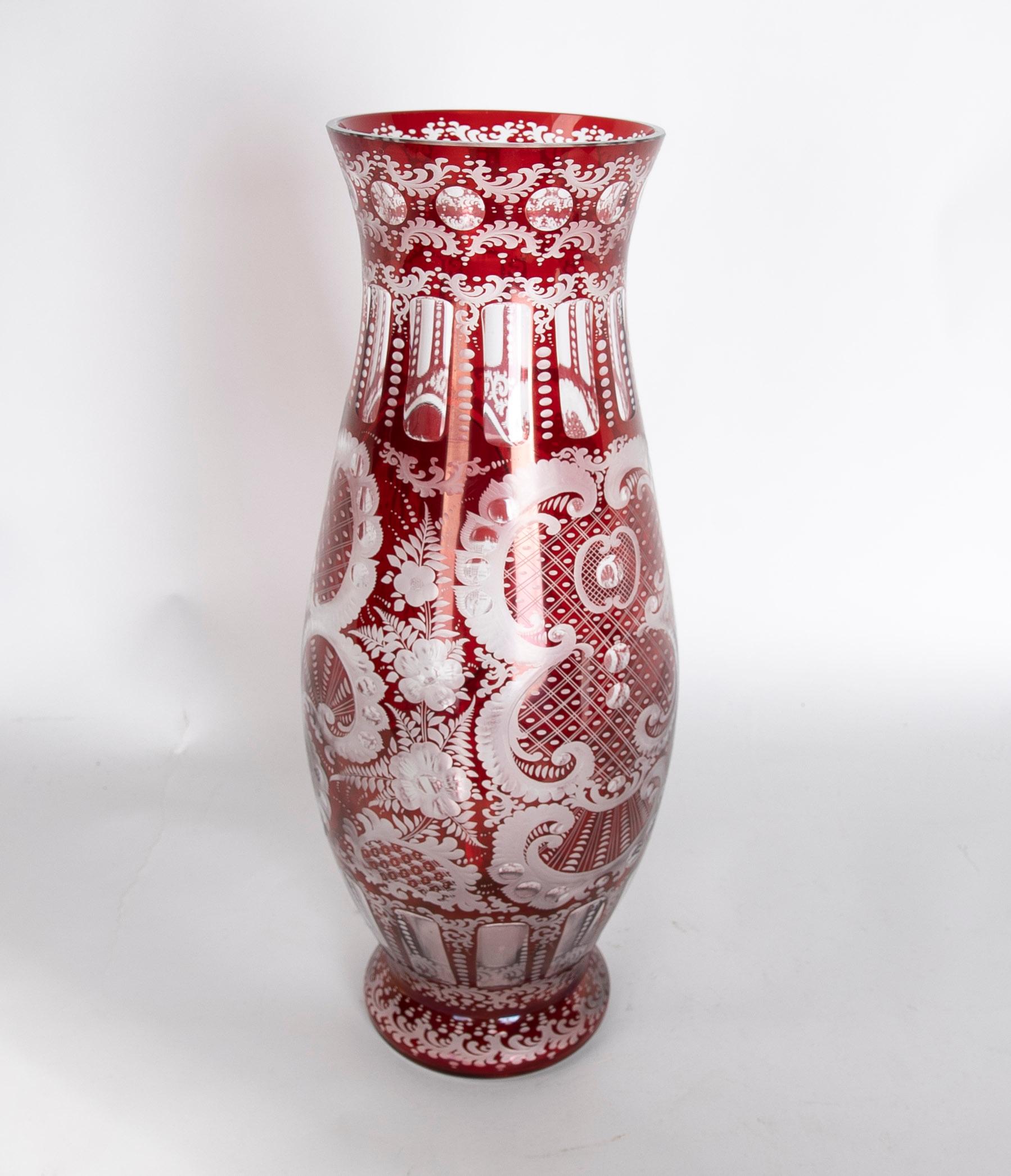 1950s Red Cut Crystal Vase  For Sale 1