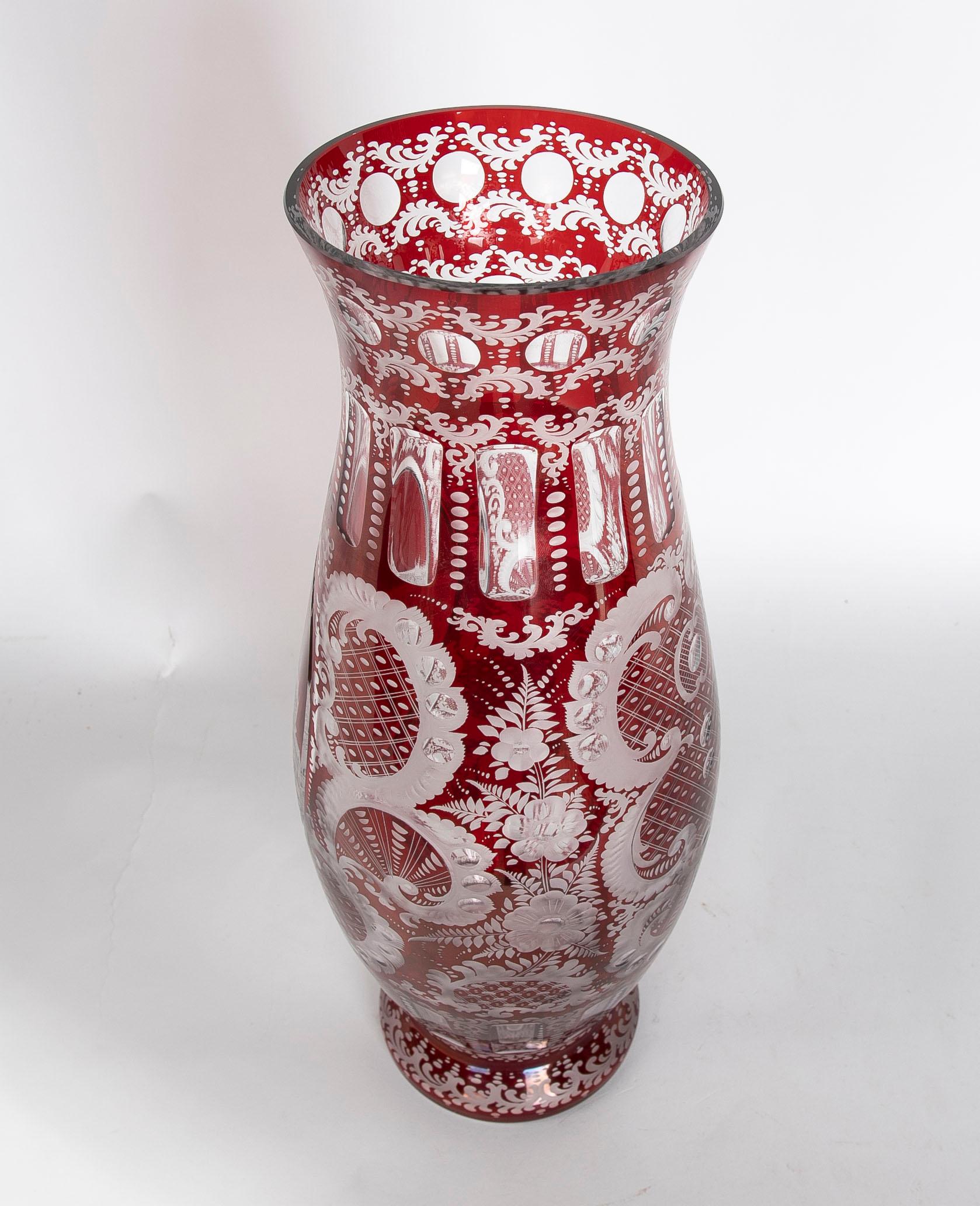 1950s Red Cut Crystal Vase  For Sale 3