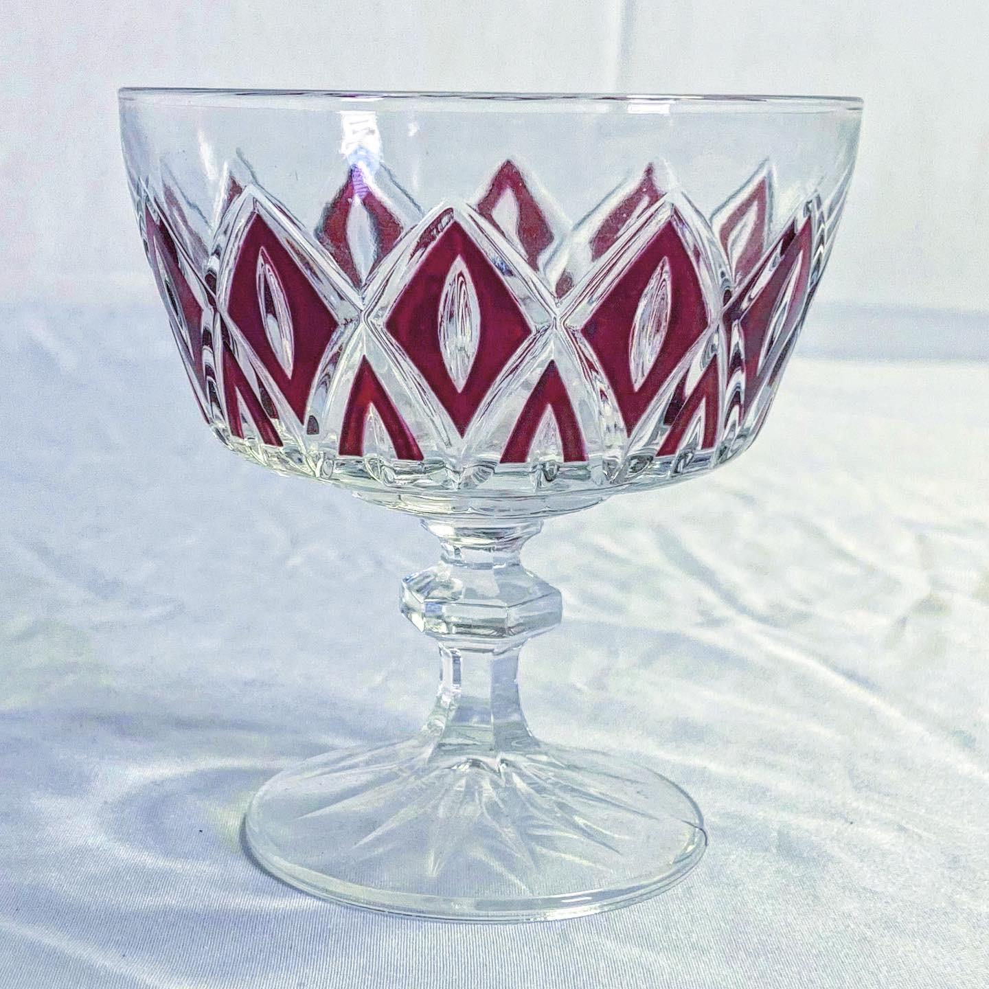 Mid-Century Modern 1950s Red Diamond Sherbert Glasses By VMC Reims