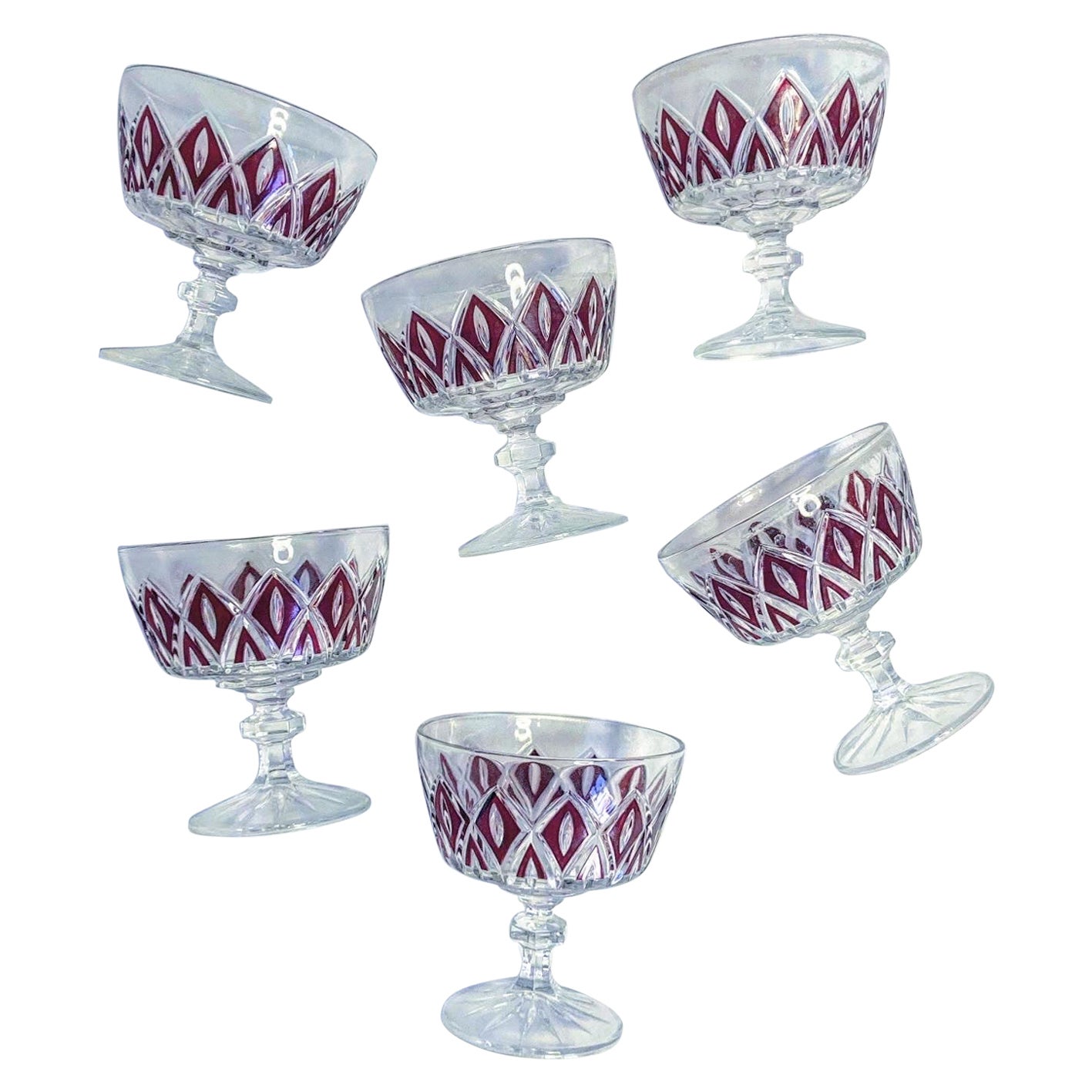 1950s Red Diamond Sherbert Glasses By VMC Reims