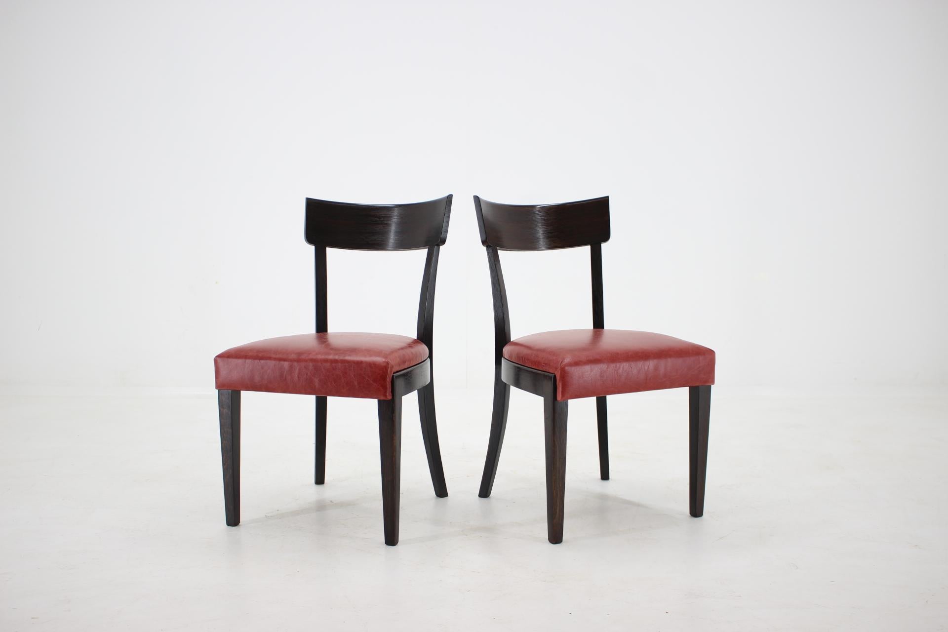 Mid-20th Century 1950s Red Leather Dining Chairs for UP Czechoslovakia, Set of 4 For Sale