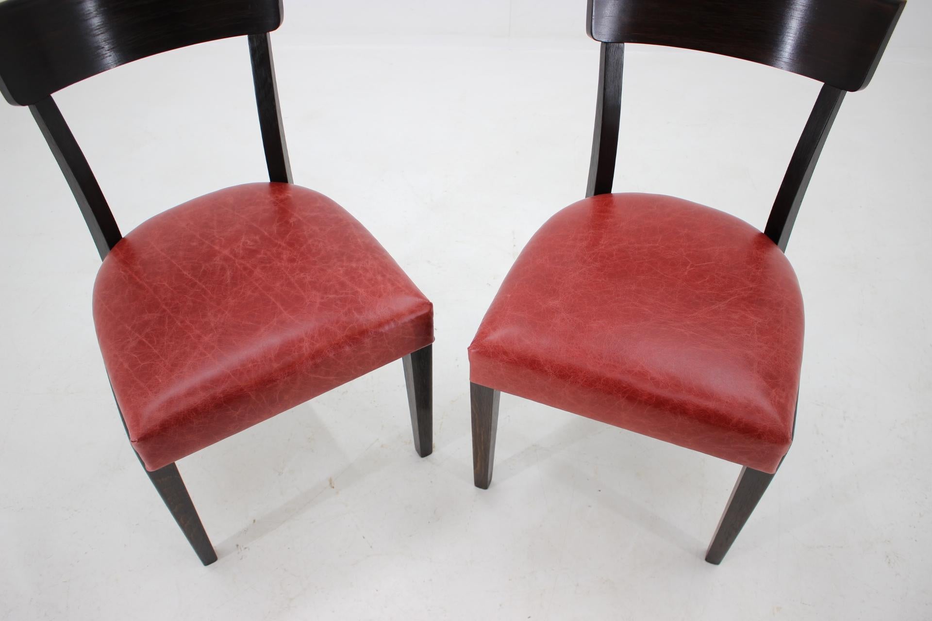 Wood 1950s Red Leather Dining Chairs for UP Czechoslovakia, Set of 4