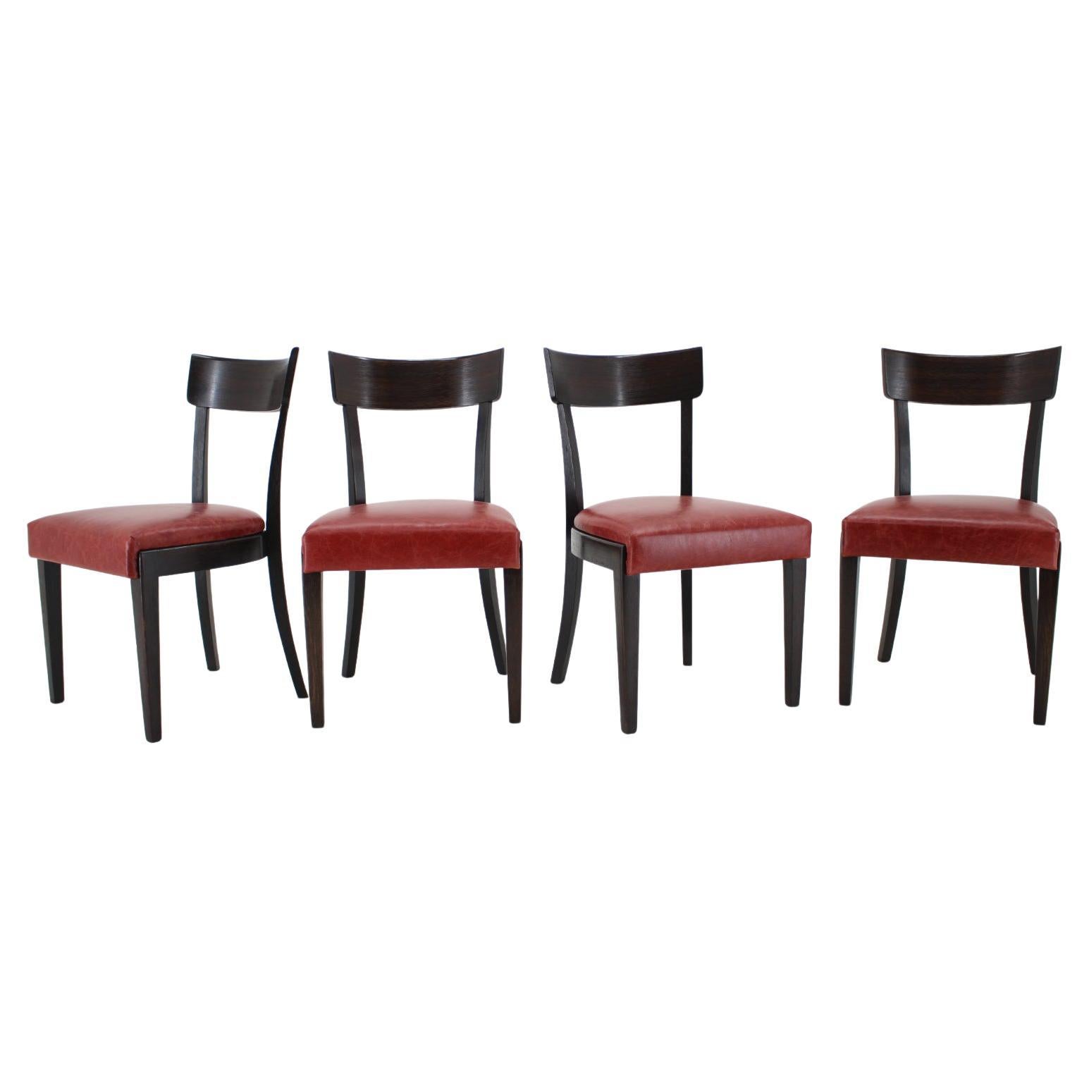 1950s Red Leather Dining Chairs for UP Czechoslovakia, Set of 4