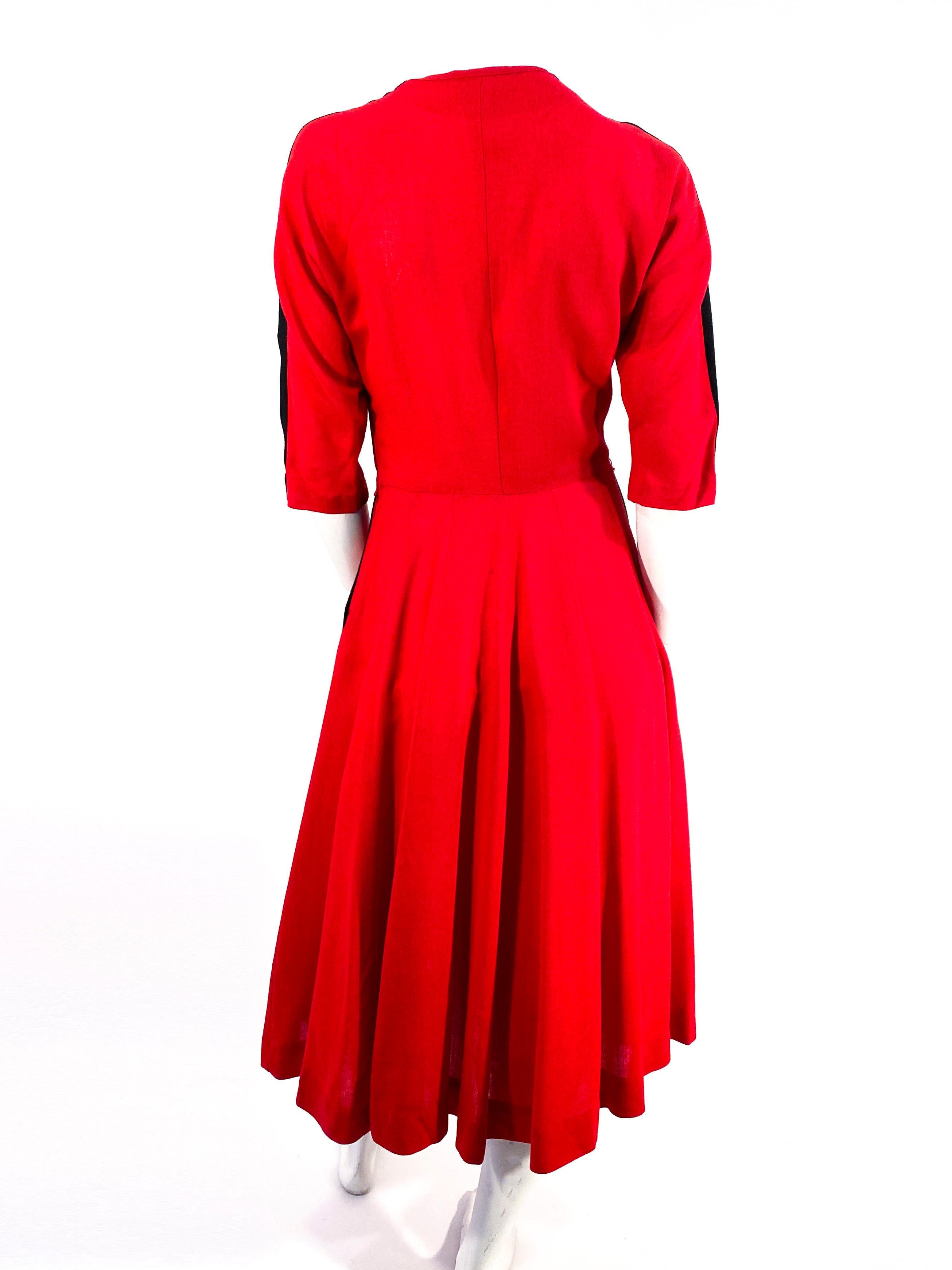 1950er Jahre Rotes Kleid aus heller Wolle Damen im Angebot