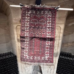 1950s Red Persian Hand Knotted Tapestry Textile Art