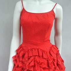 Red Ruffled Dress Flamenco Dancer Party 1950s -60s