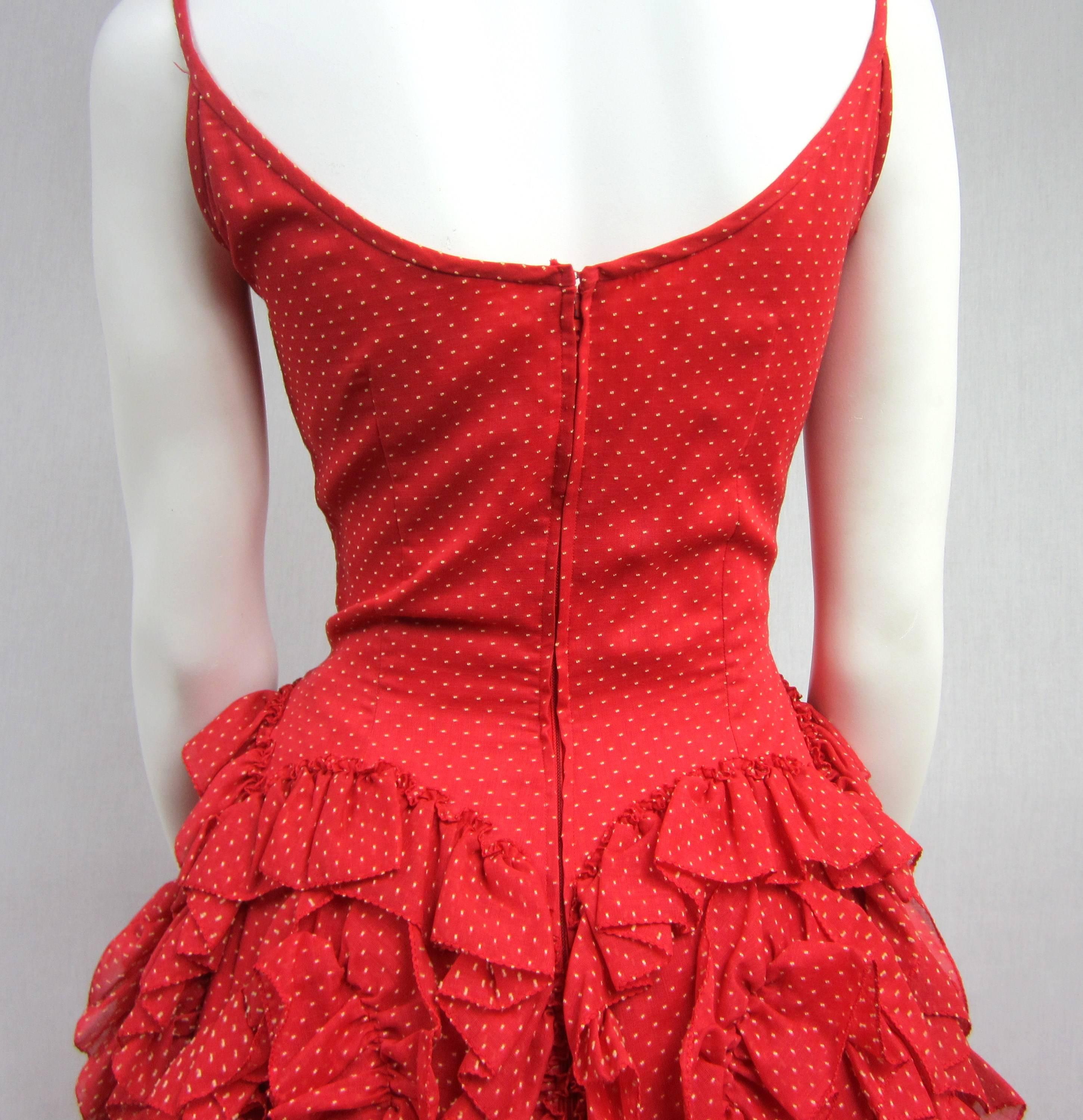 Women's 1950s Red Ruffled Dress Flamenco Dancer Party  For Sale