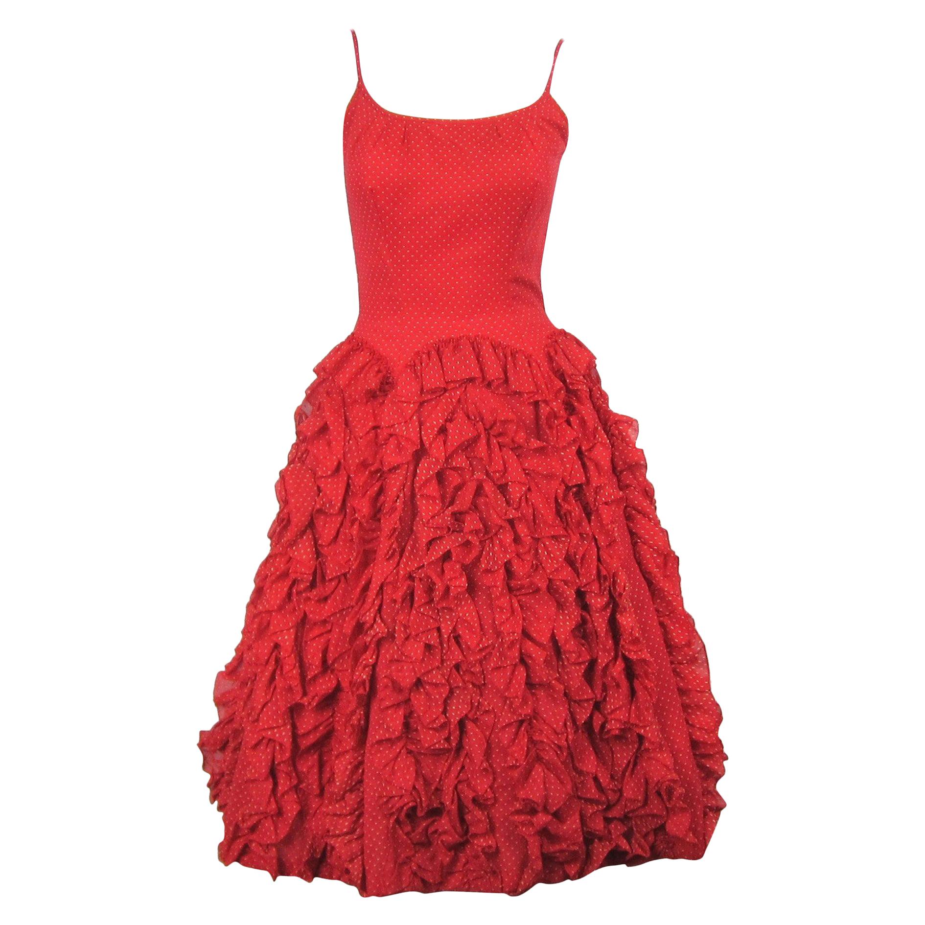 1950s Red Ruffled Dress Flamenco Dancer Party 