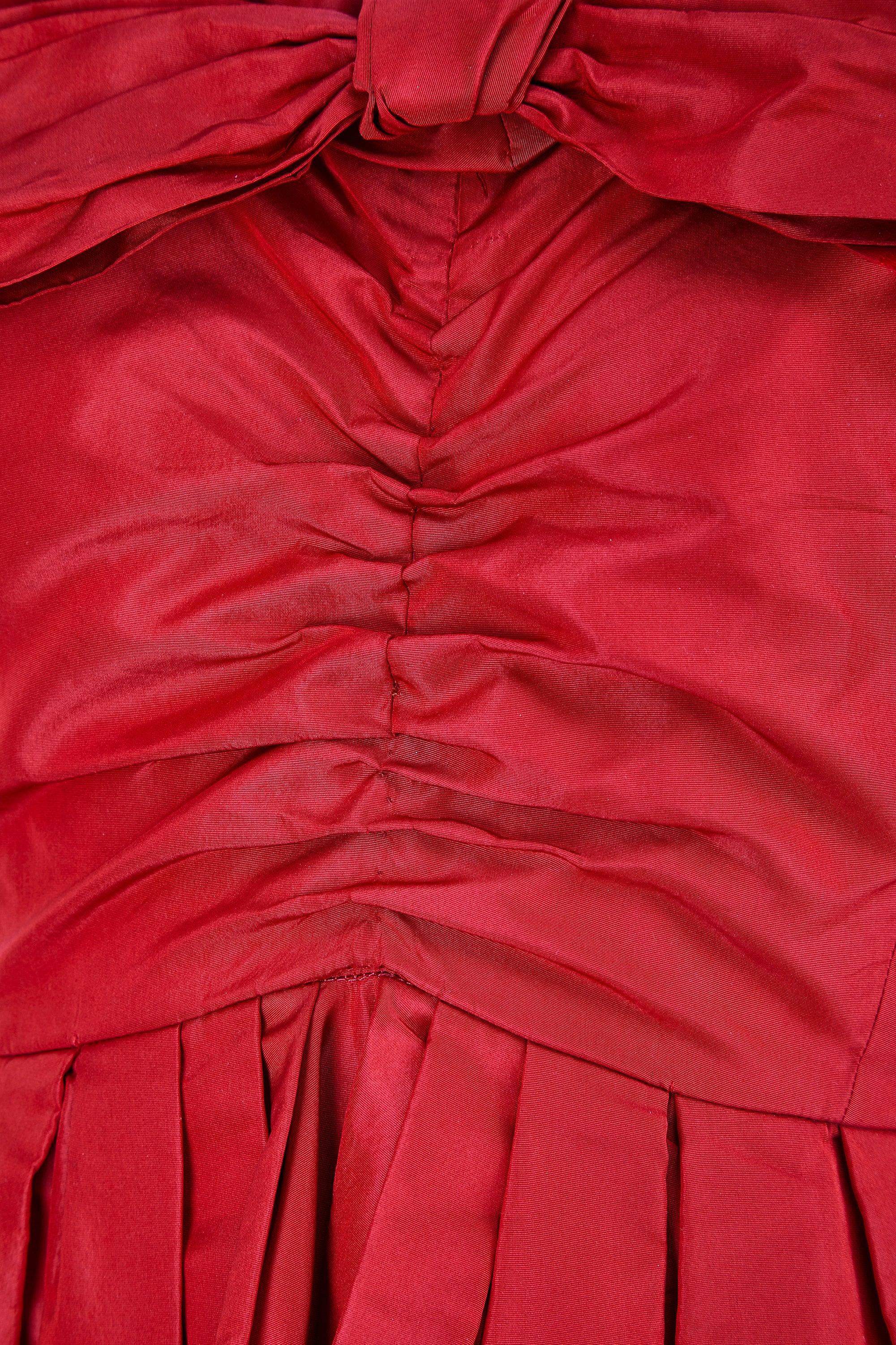 Women's 1950s Red Silk Off-The-Shoulder Dress For Sale
