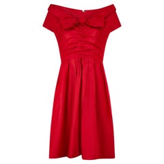 1950s Red Silk Off-The-Shoulder Dress