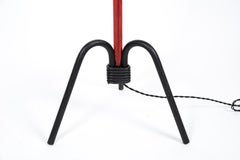 1950s Red Stitched Leather Floor Lamp by Jacques Adnet